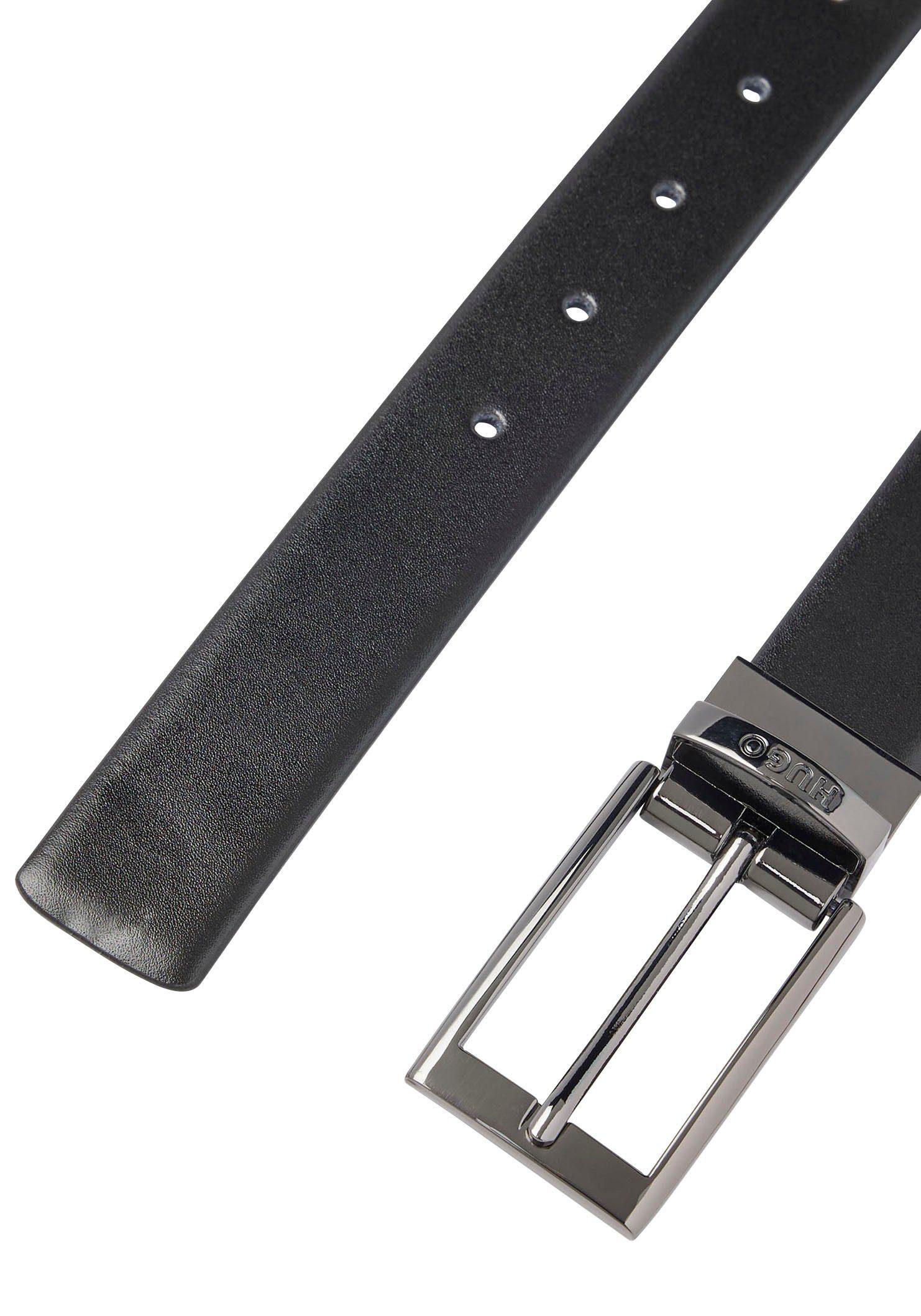 HUGO Leren riem Omkeerbare riem met logo-reliëf op zilveren metalen lus