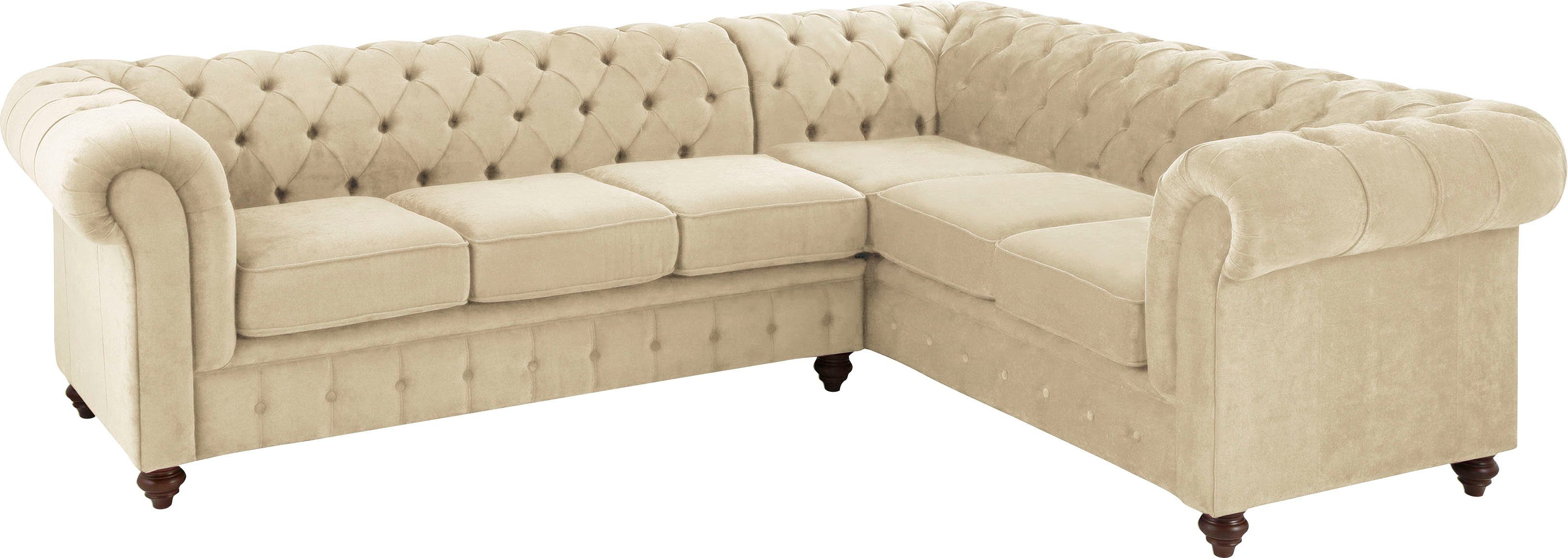 Home affaire Chesterfield-bank Duc hoekbank L-vorm hoogwaardige capitonnage achter, fluwelige look met changerende look