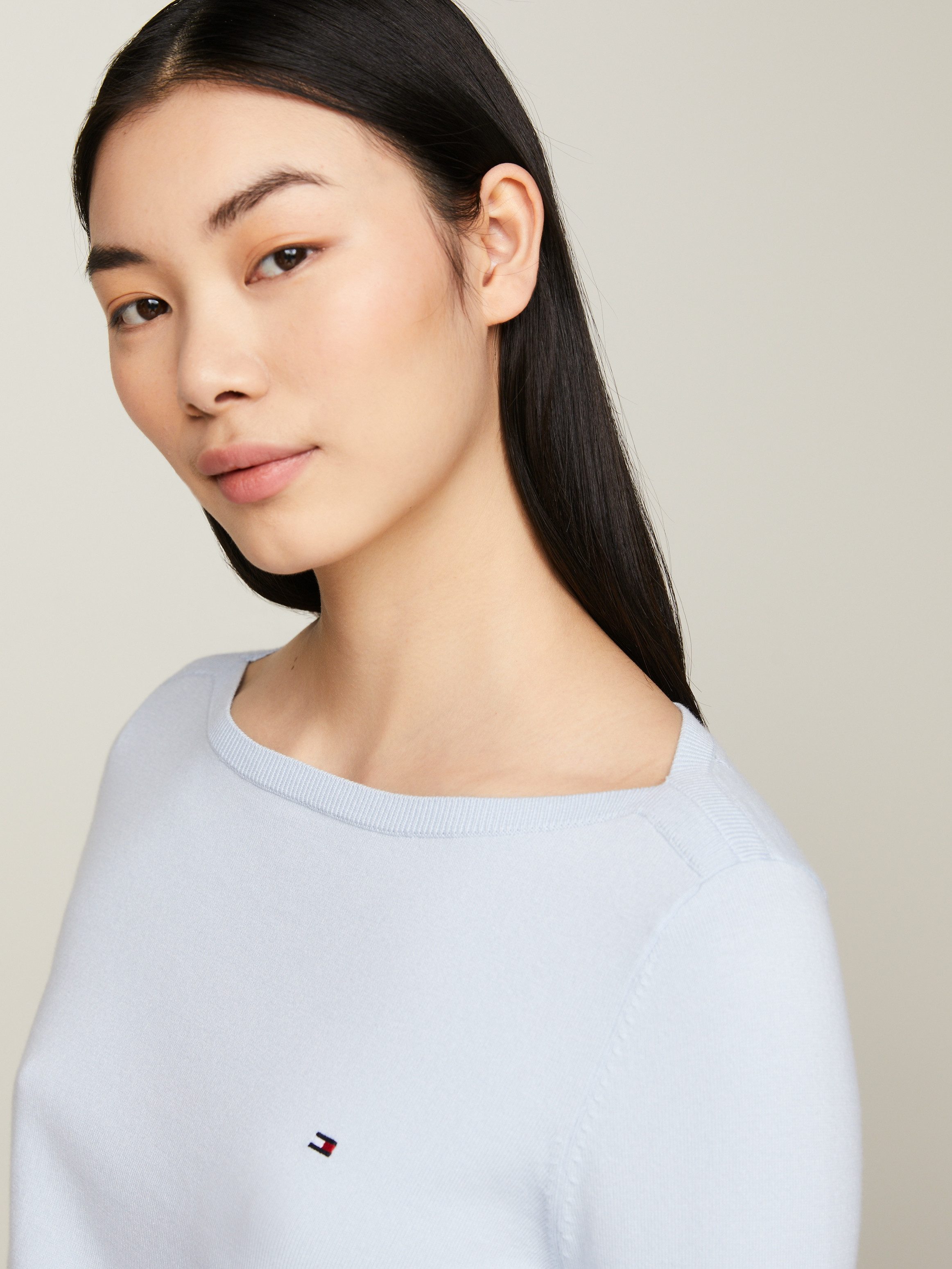 Tommy Hilfiger Gebreide trui CO JERSEY STITCH BOAT-NK SWEATER met -merklabel op de mouw