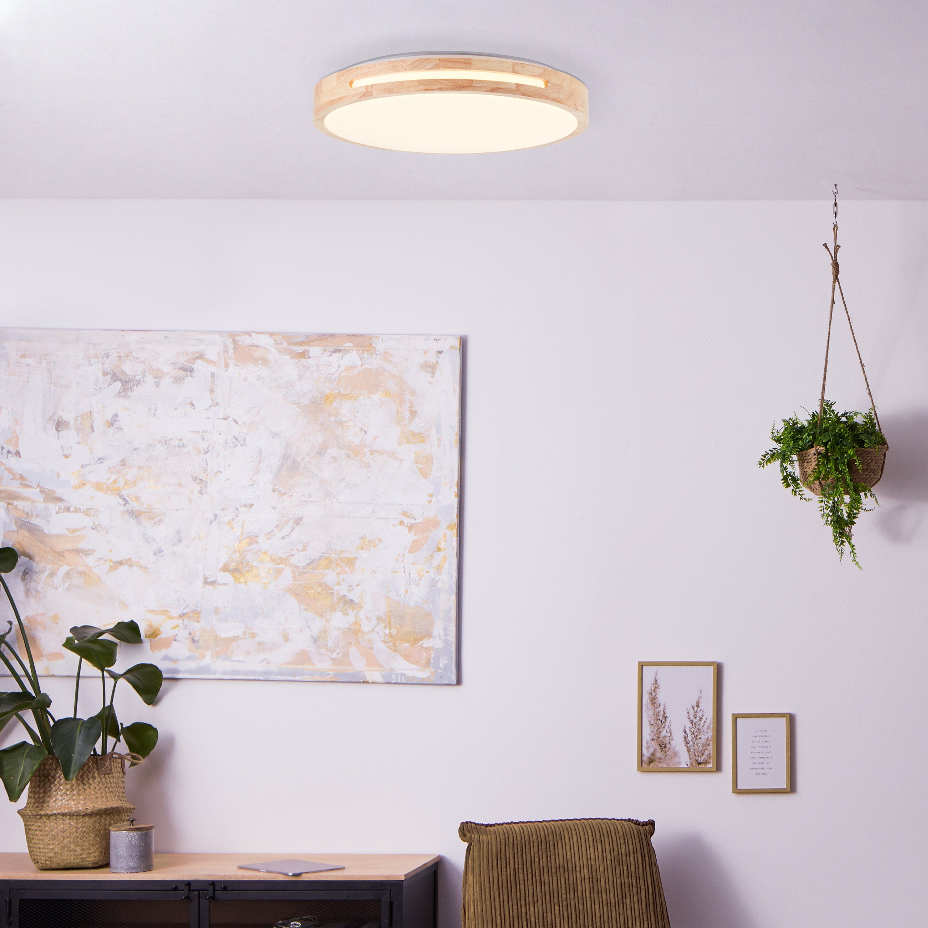 Brilliant Leuchten Led-plafondlamp WOODBURY Met houten frame, Ø 39 cm, 2100 lm, 2700 K, hout/kunststof