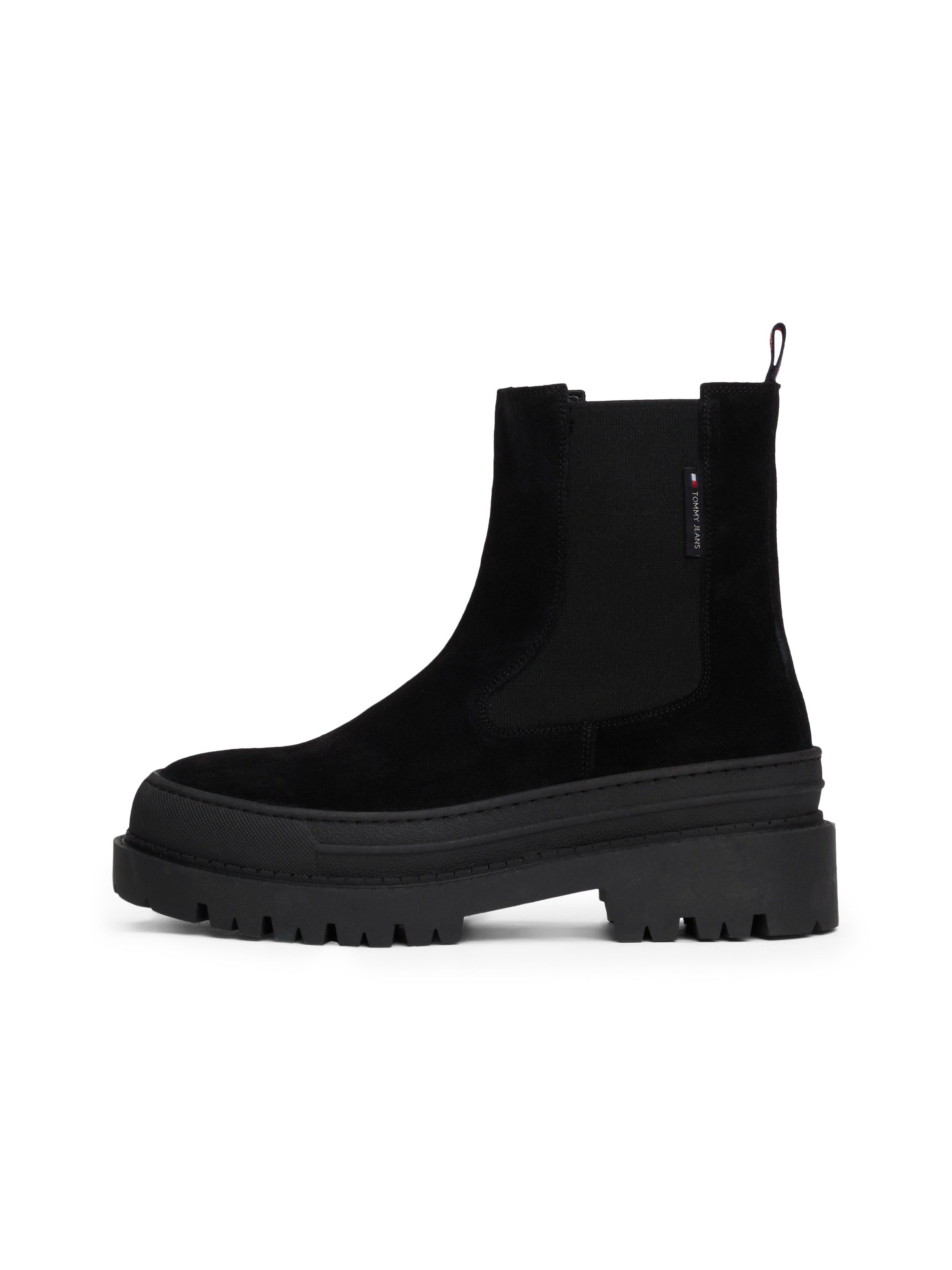 TOMMY JEANS Chelsea-boots TJW FOXING CHELSEA SUEDE blokhak, instap laarzen, enkellaars met kleurrijke aantrekloop