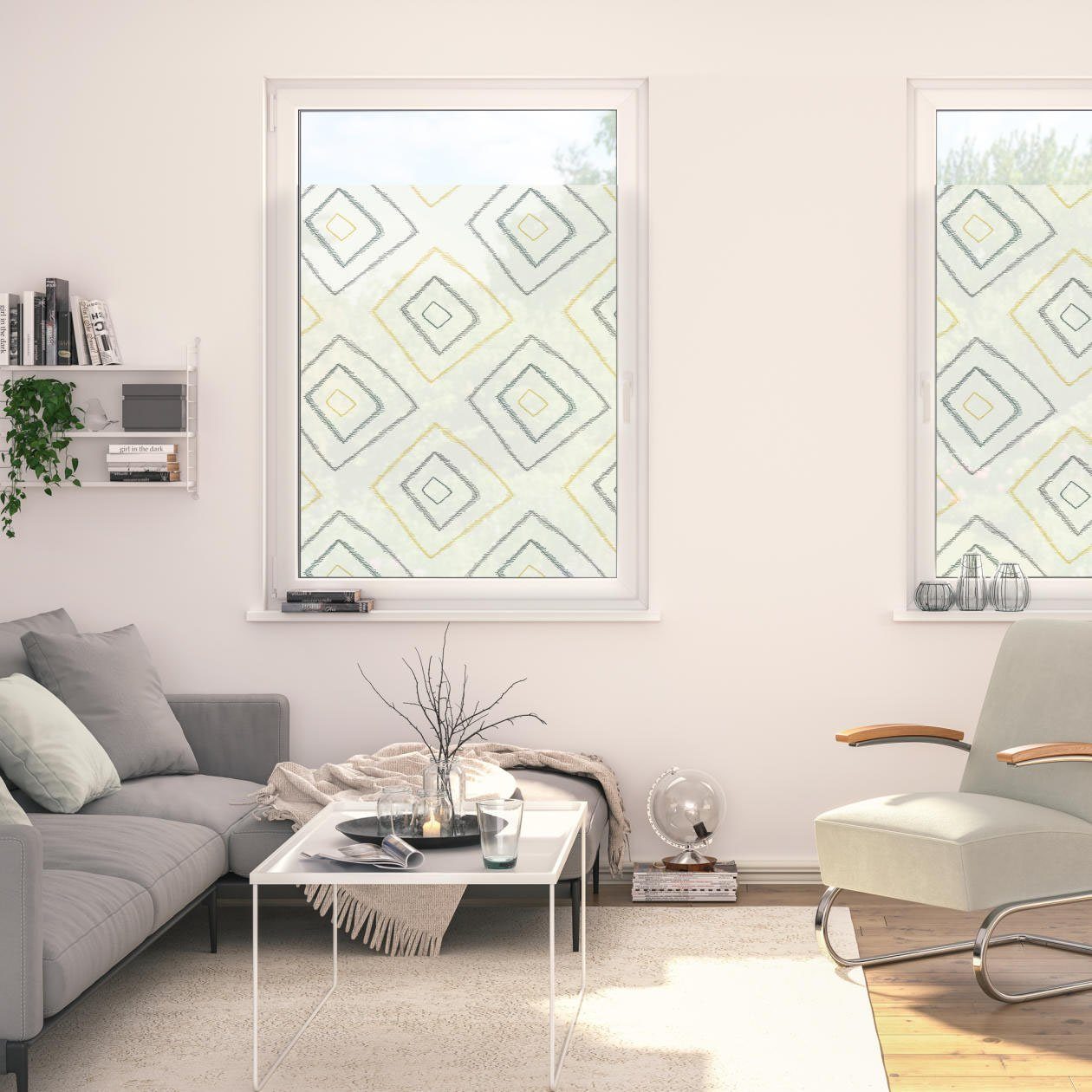 LICHTBLICK Raamfolie zelfklevend, bescherming tegen inkijk, Stripy boho Rectangle - beige (1 stuk) raamdecoratie maat 100 cm x 180 cm beige