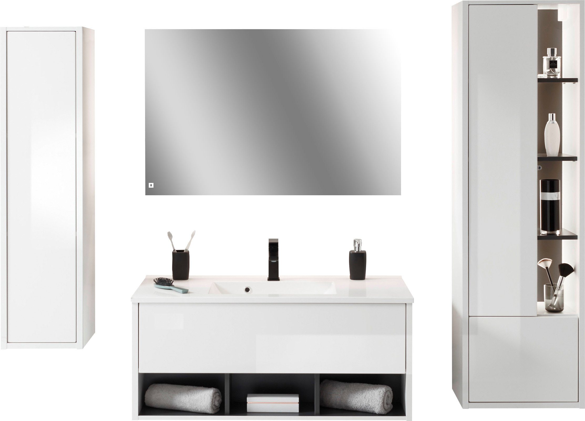 Places of Style Badkamerserie Studio Line, bad in modern ontwerp, 4-delig badkamer Kast, wastafel en spiegel, in twee kleuren beschikbaar, opbergruimte (4-delig)