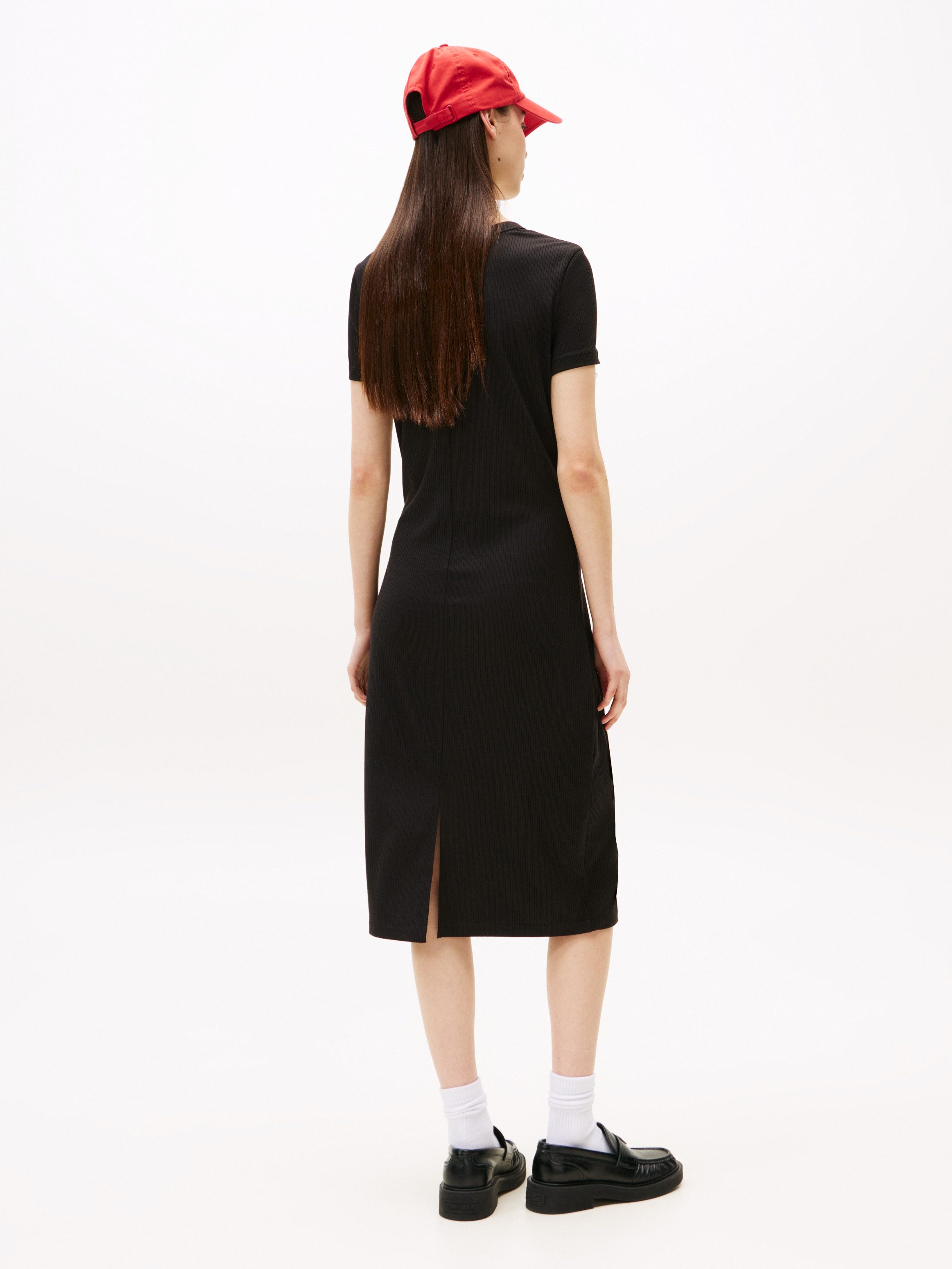 TOMMY JEANS Jerseyjurk met geribbelde structuur, logo-borduursel