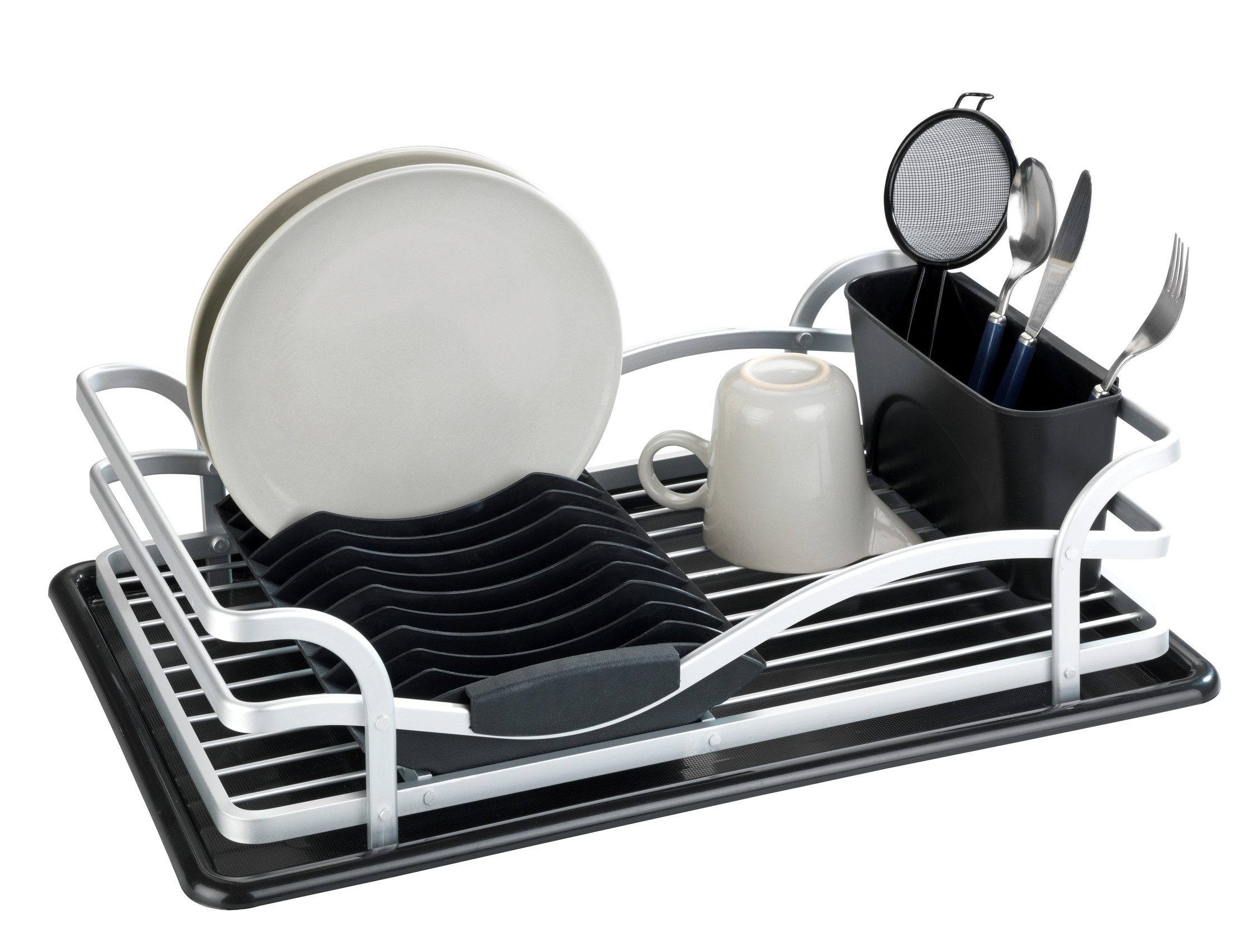 WENKO Afdruiprek Model Alu Afwasrek van aluminium & kunststof, afneembare bestekmand (1-delig)