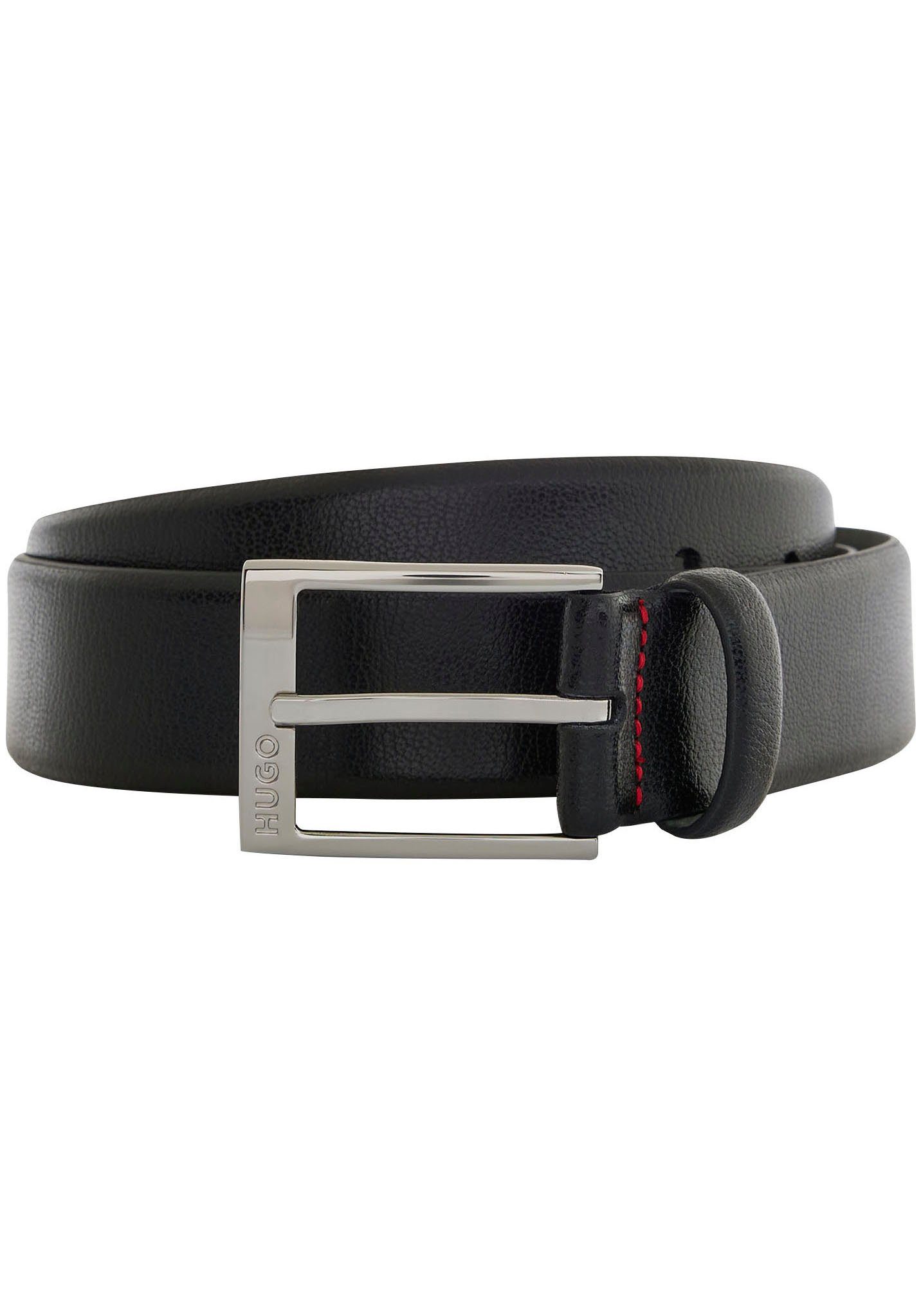 HUGO Leren riem geweven met logo-sluiting, glanzende zilverkleurige details