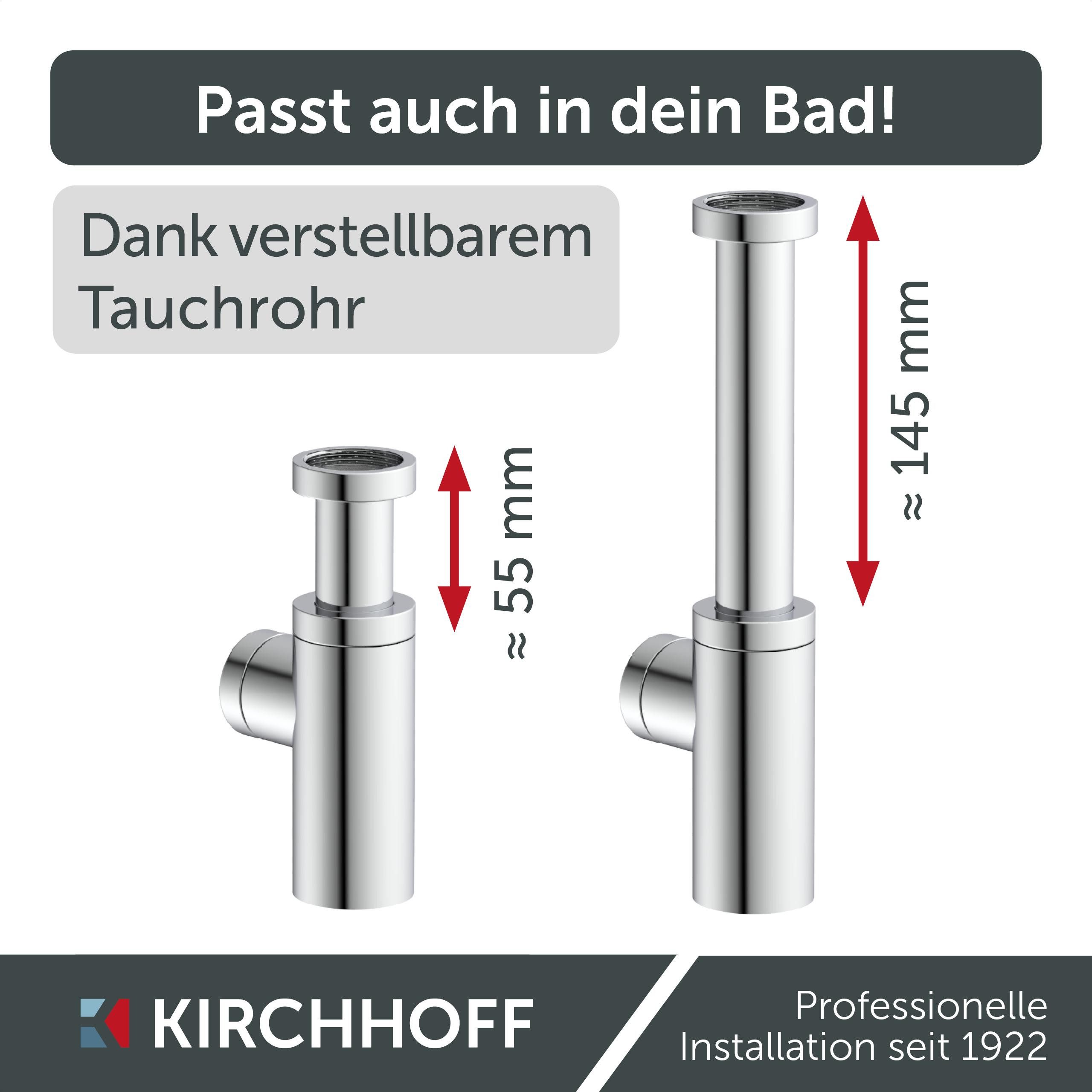 Kirchhoff Sifon Design flesafvoer inclusief reinigingsopening Buisvormige geurafsluiter voor wastafels/wasbakken