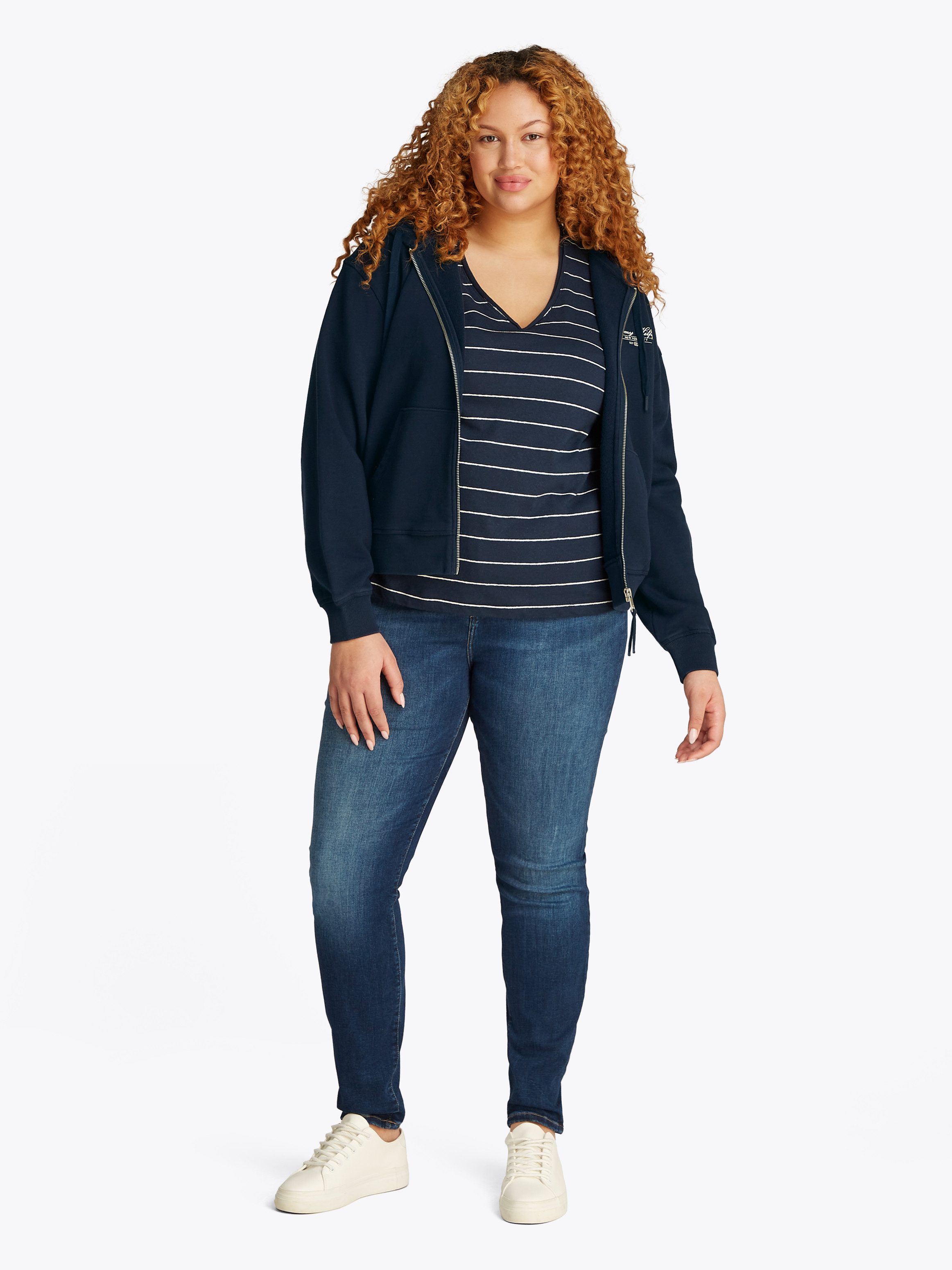 Tommy Hilfiger Curve Sweatvest CRV REG SCRIPT ZIP HOODIE in grote maten, capuchon, rits, logo-opdruk