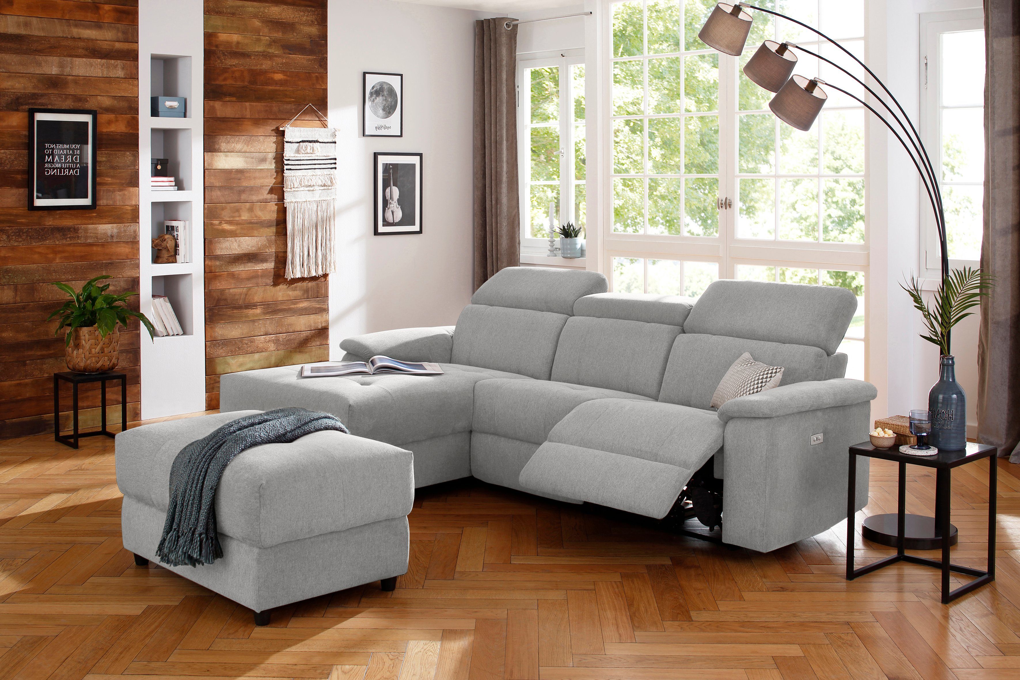 Home affaire Hoekbank Binado, L-vorm, met handmatige of elektrische relaxfunctie met usb-aansluiting