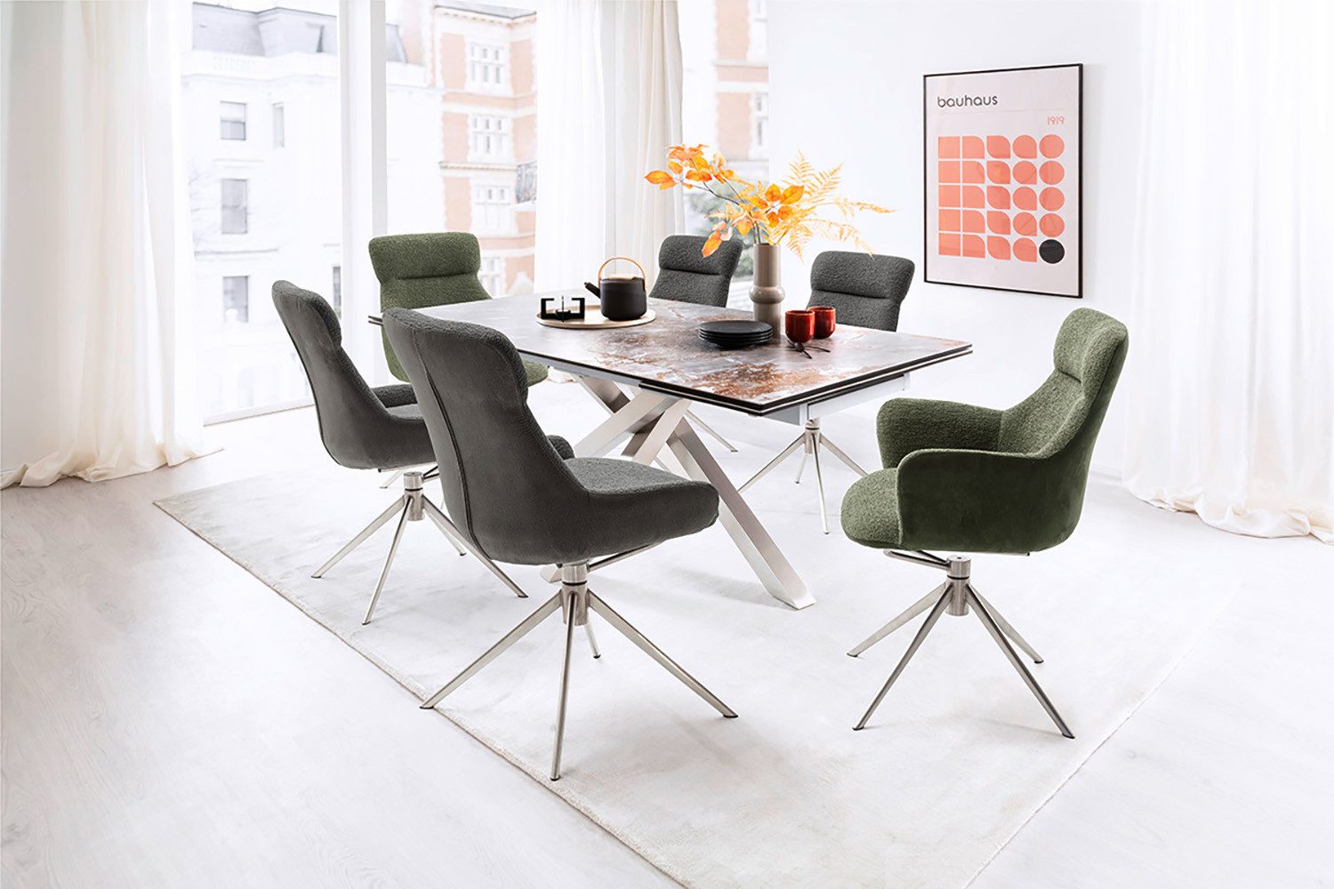 MCA furniture Eetkamerstoel (2-set), draaibaar 360°, draai- & schommelfunctie, zithoogte ca. 50 cm