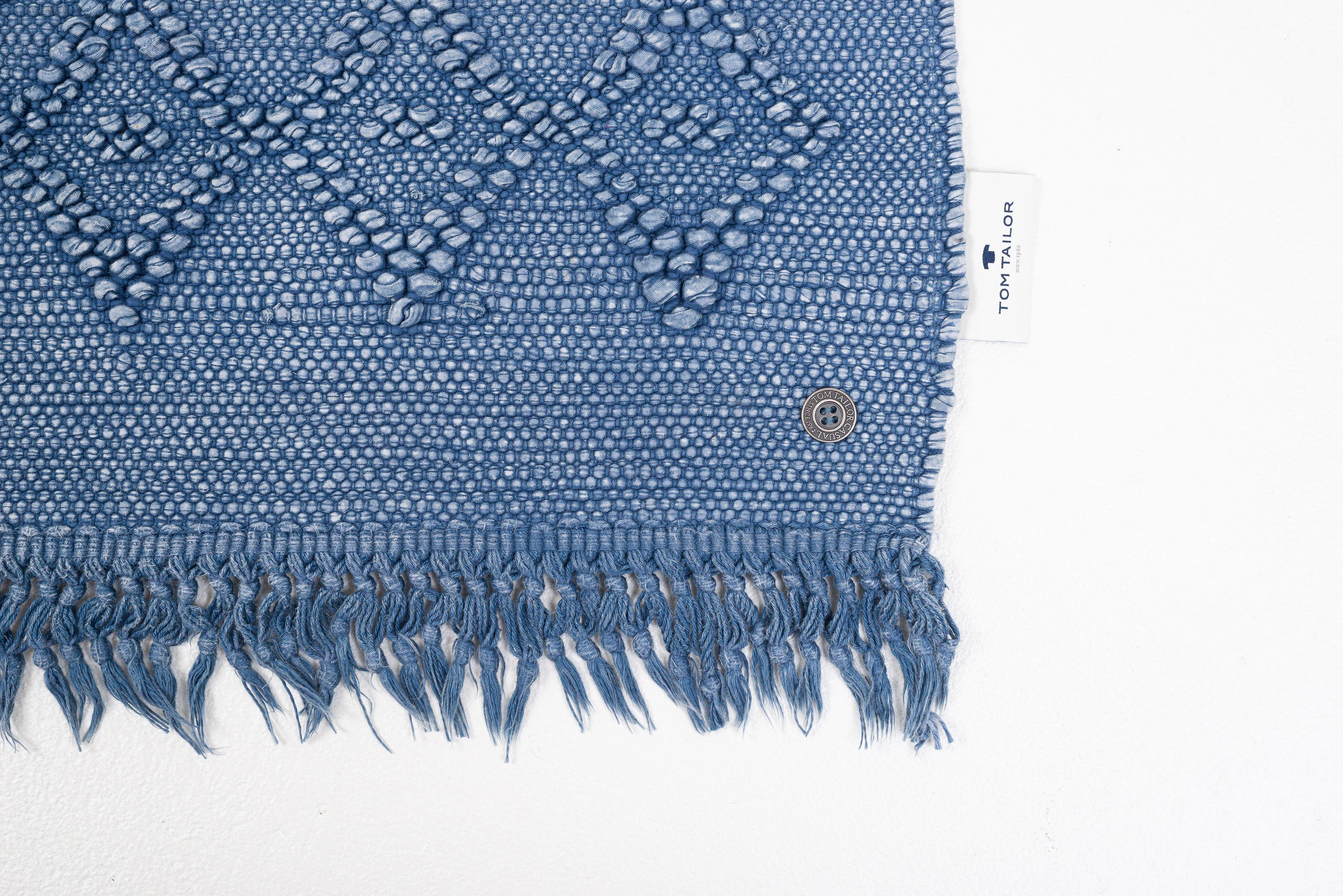 TOM TAILOR HOME Badmat Vintage wash Badmat, uni kleuren, ruitpatroon, met franjes, 100% katoen (1 stuk)