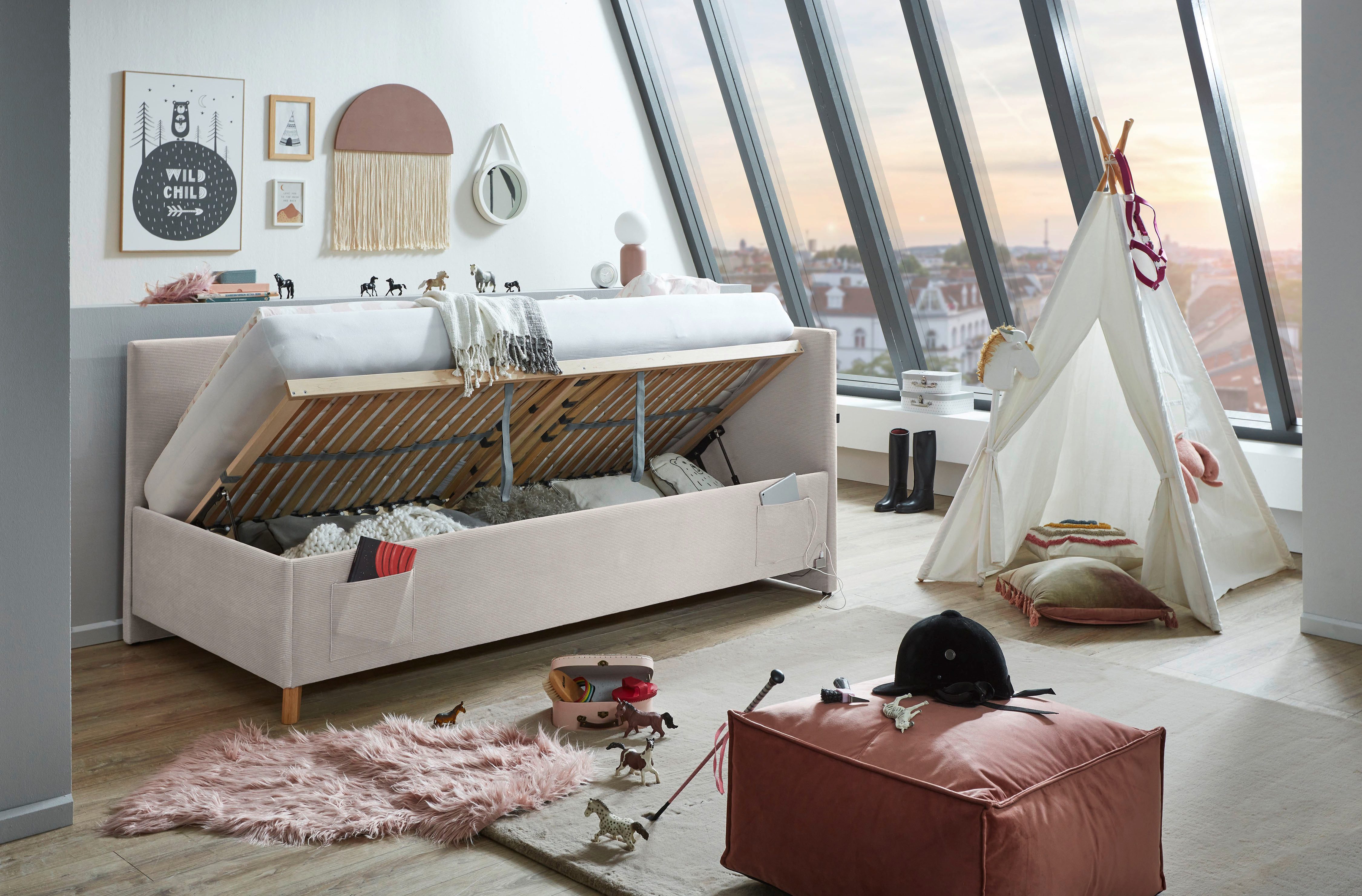 meise.möbel Kinderledikant COOL II Bekleed bed naar keuze met bedkist, tienerbed inclusief USB-aansluitingen