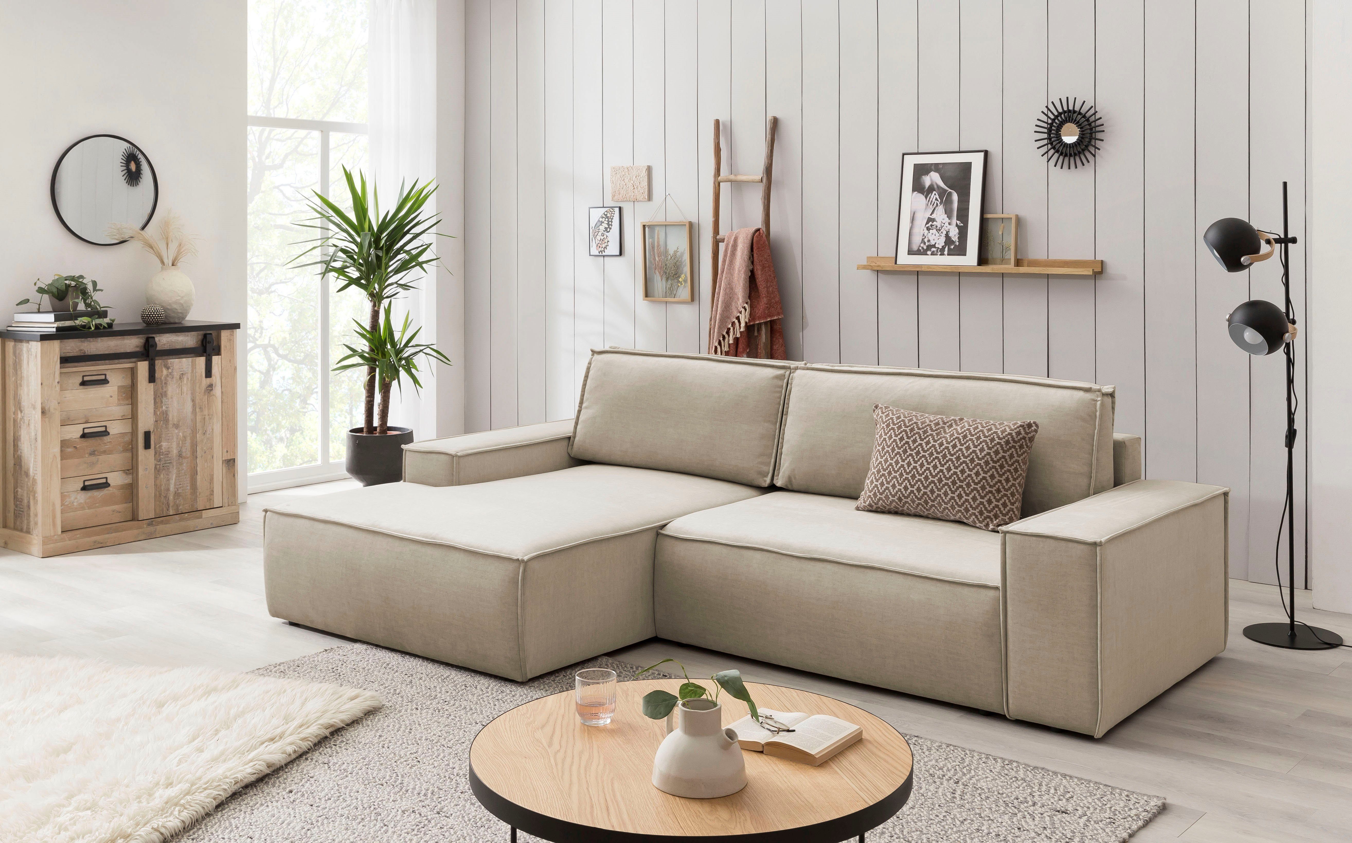 Home affaire Hoekbank SHERWOOD bedbank 267 cm, L-model, Slaapfunctie met bedlade (210x136 cm), cord, vintage, fluweel