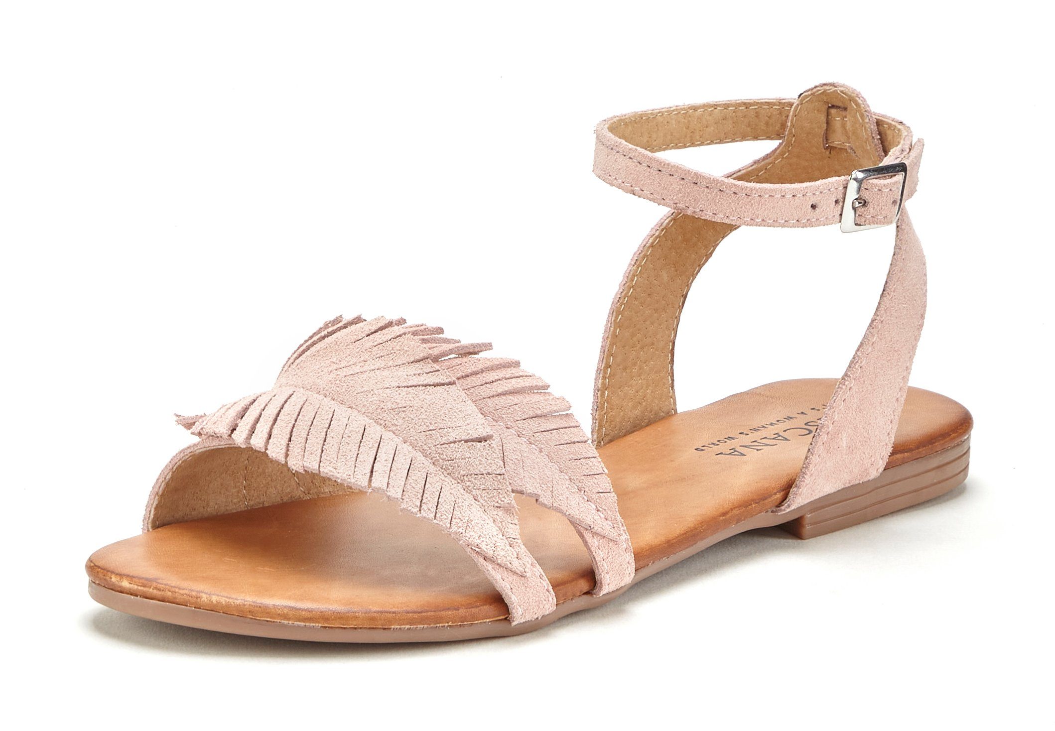 Lascana Sandalen Zomerschoen Sandalette, zomerschoen van leer met modieuze franjes