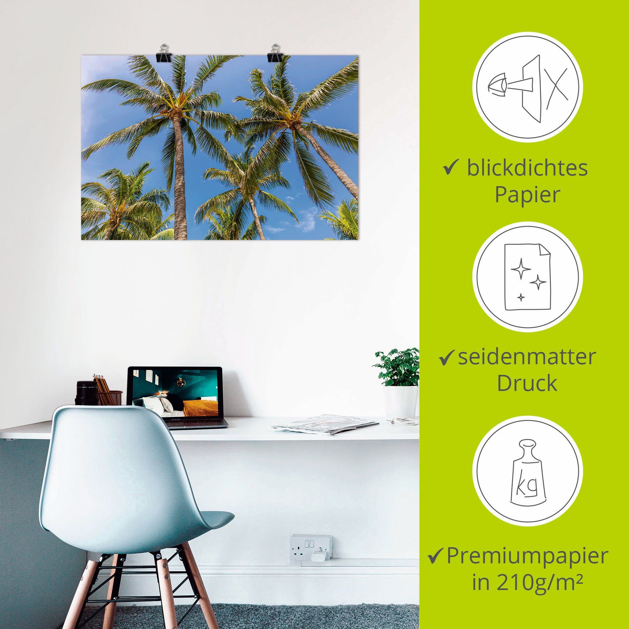 Artland Artprint Palmbomen op het strand als aluminiumfoto, buitenfoto in verschillende maten