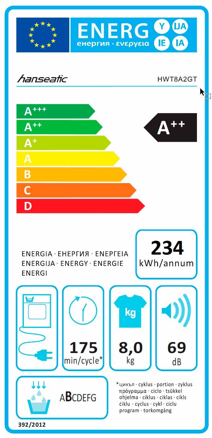 Hanseatic Warmtepompdroger HWT8A2GT, 8 kg, Kreukbescherming