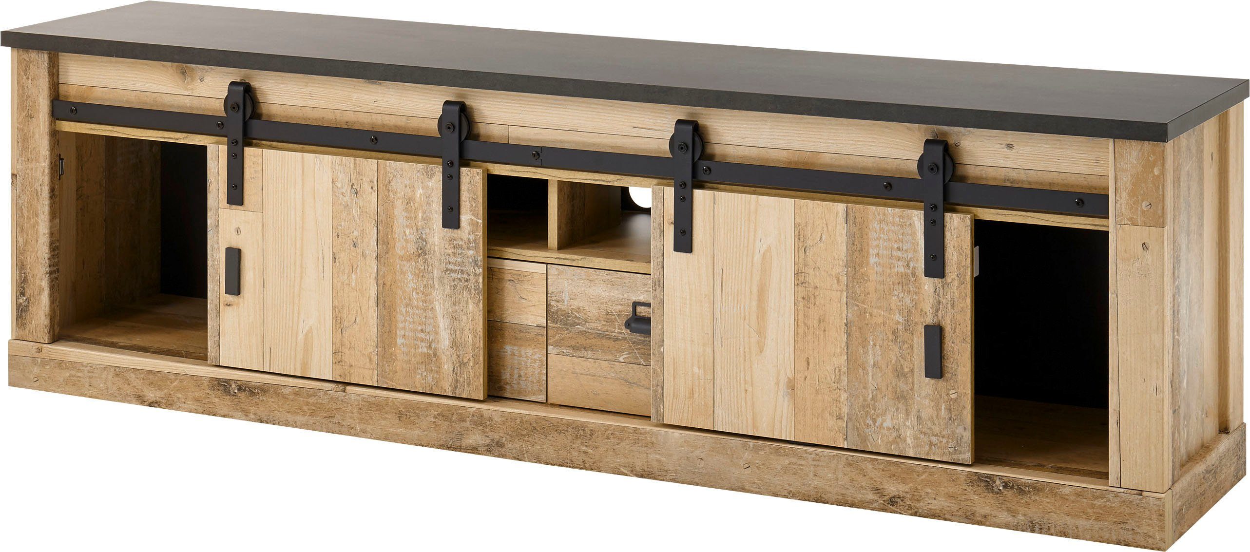Home affaire Wandmeubel Sherwood Schuurdeurbeslag en apothekersgrepen van metaal, hoogte 201 cm (3-delig)