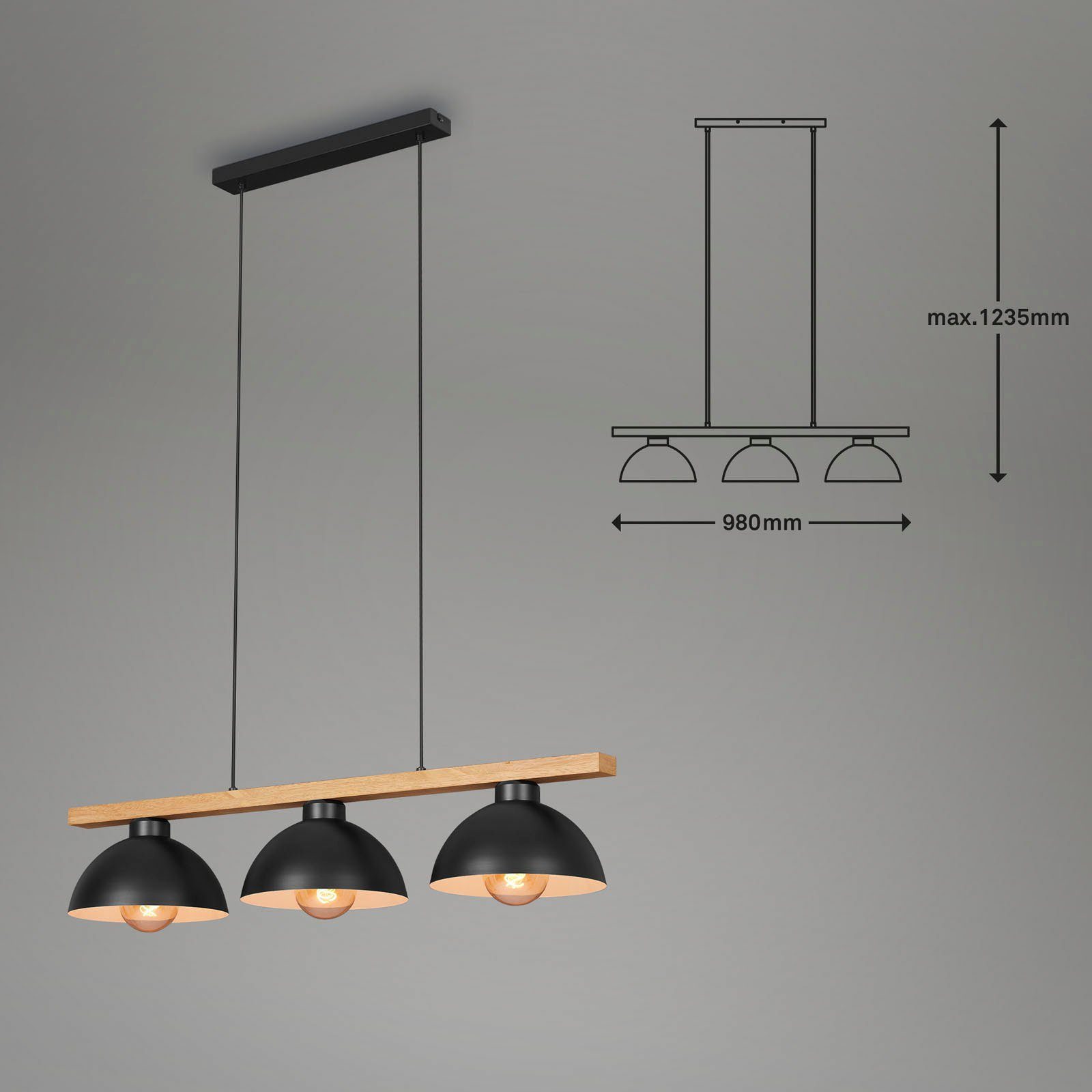 Briloner Leuchten Hanglamp 4046035 POLA 3-armig, hout, hanglamp, max. 40 w, excl. e27