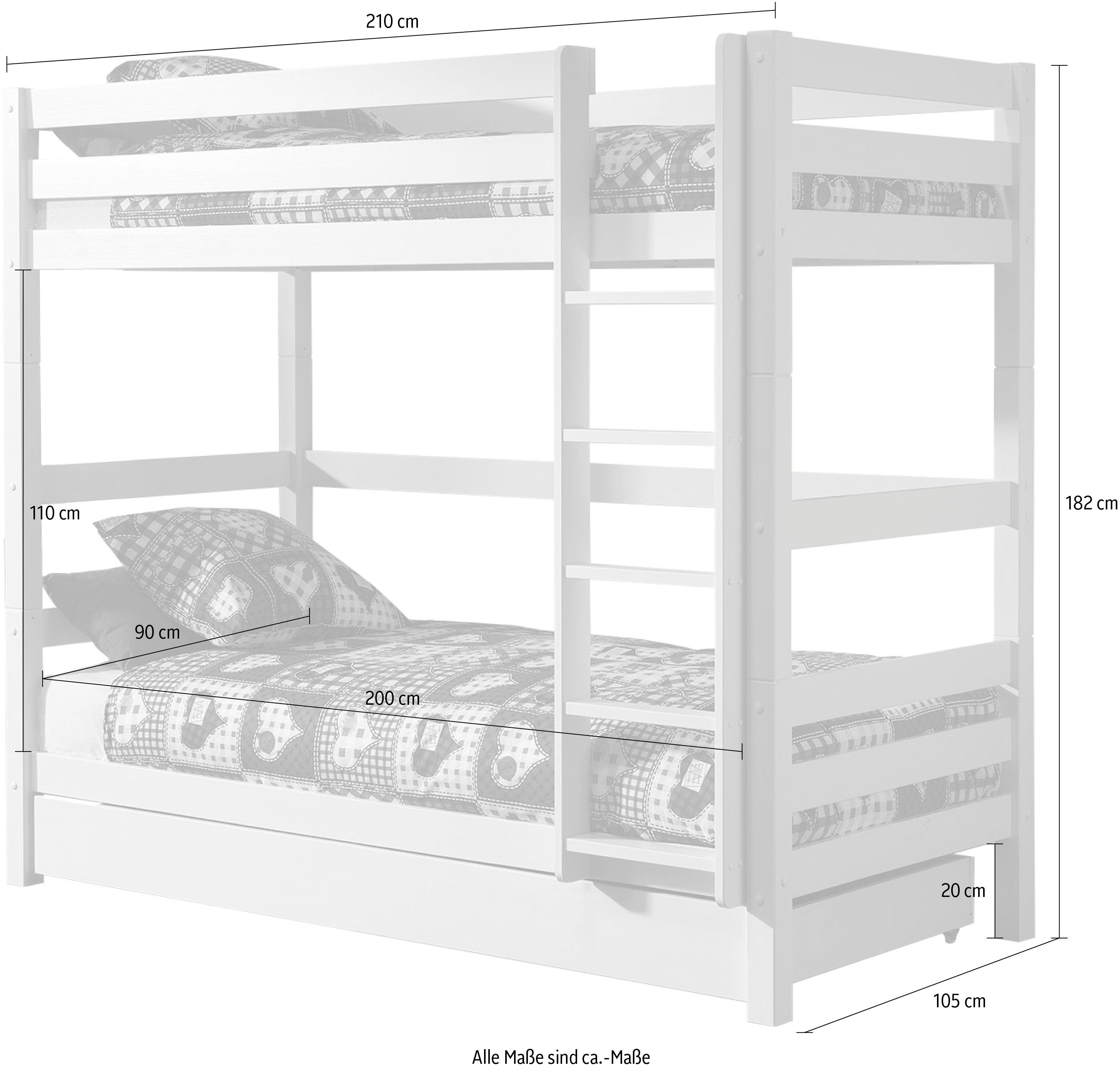 Vipack Stapelbed Pino, incl. lattenbodem, ladder en valbeveiliging