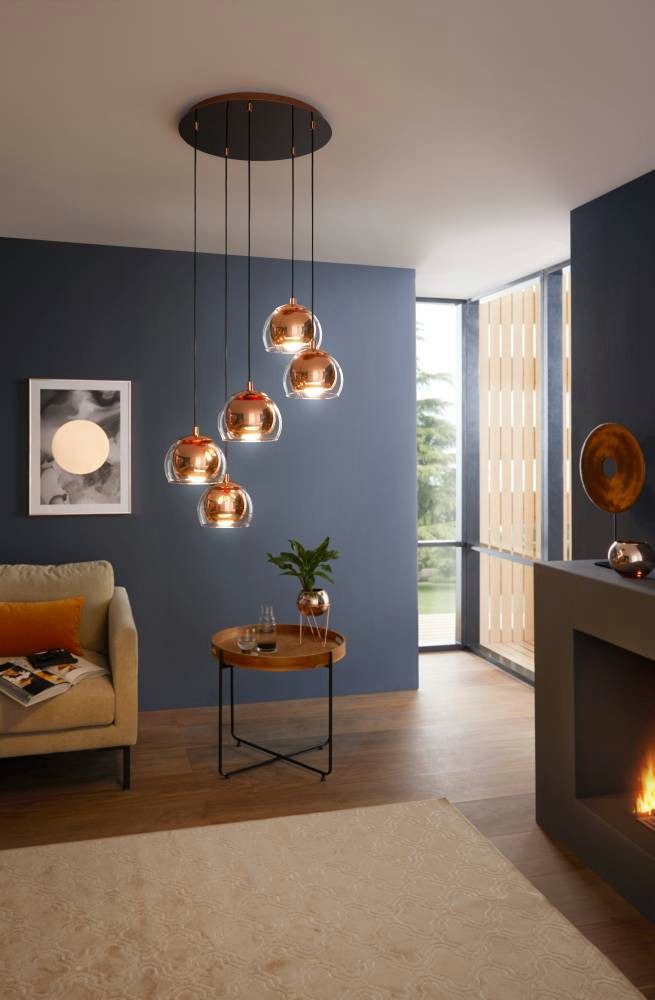 EGLO Hanglamp ROCAMAR 1 Hanglamp van staal en glas in koper, helder, eettafel lamp, E27 (1 stuk)