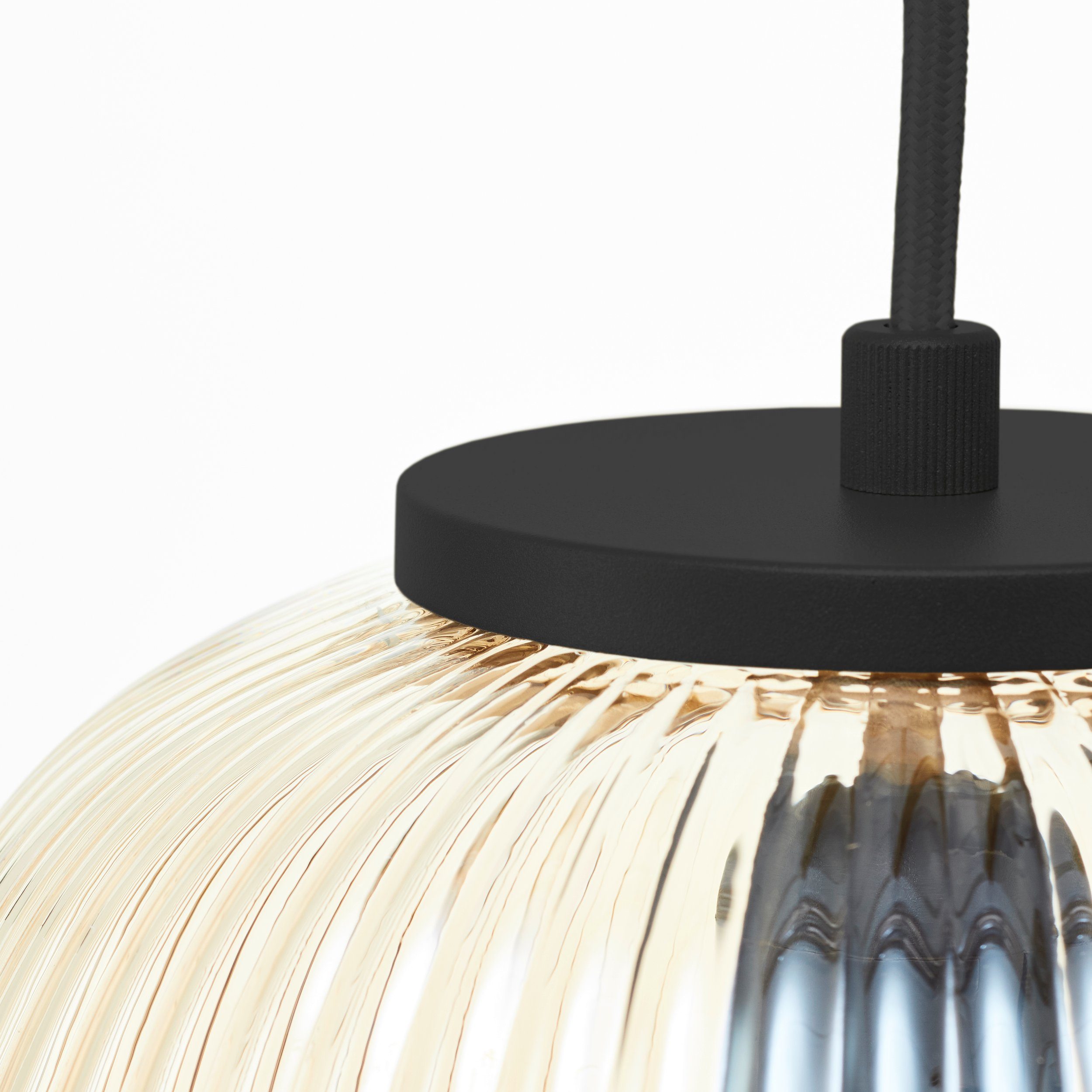 Brilliant Leuchten Hanglamp Kaizen Geribbeld glas, 176 x 105 cm, E27, inkortbaar, amber-bernstein kleur (1 stuk)