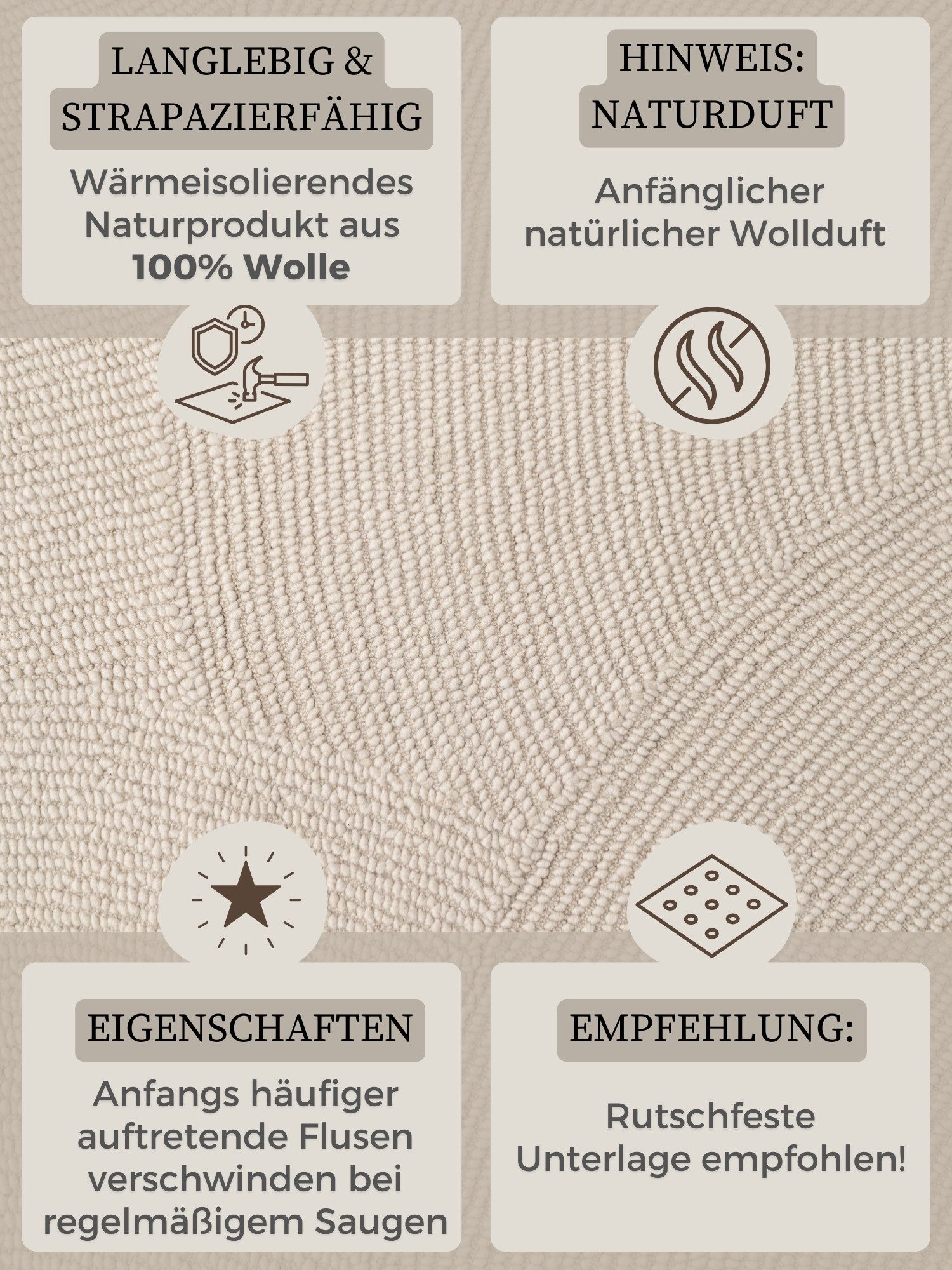 HANSE Home Wollen kleed ELENI Handgetuft, wol, natuur, woonkamer, slaapkamer, scandinavisch, hygge