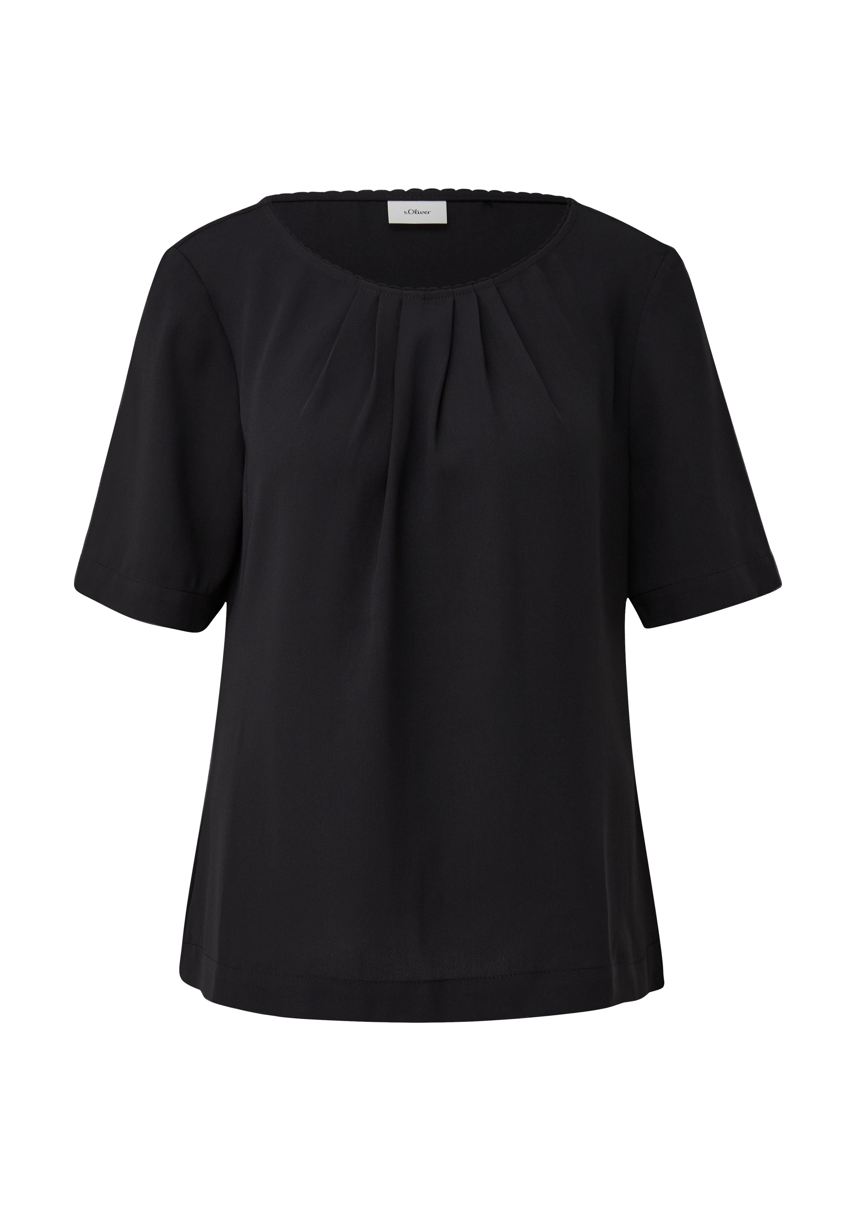 s.Oliver BLACK LABEL Blouse met korte mouwen met ronde halslijn en rimpeling
