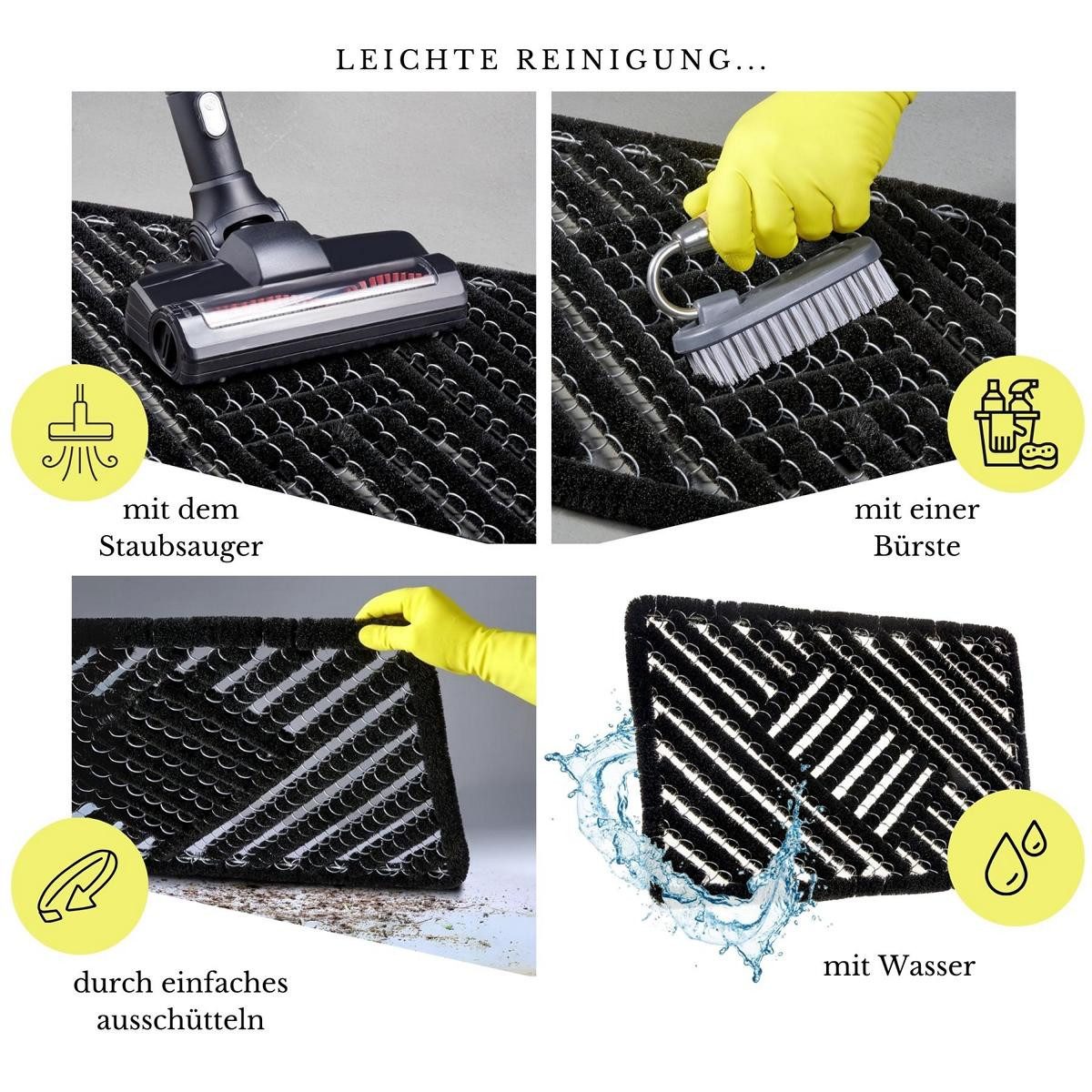 HANSE Home Mat Grid Brushes Mat, deurmat Raster, robuust, borstels, binnen, buiten, vuilafstotend, weerbestendig