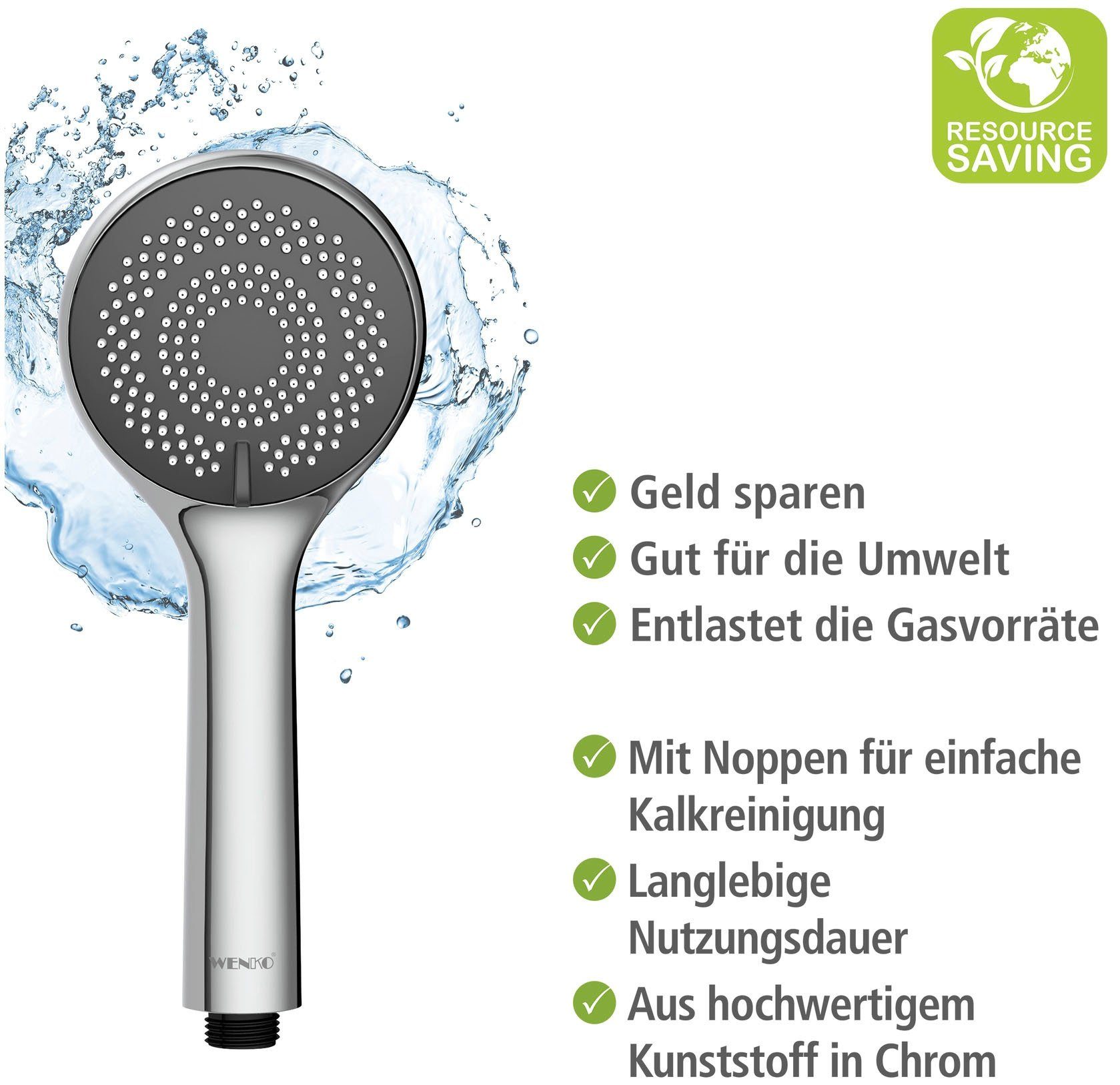 WENKO Handsproeier Watersaving systeem Douchekop Watersaving, diameter 9,6 cm