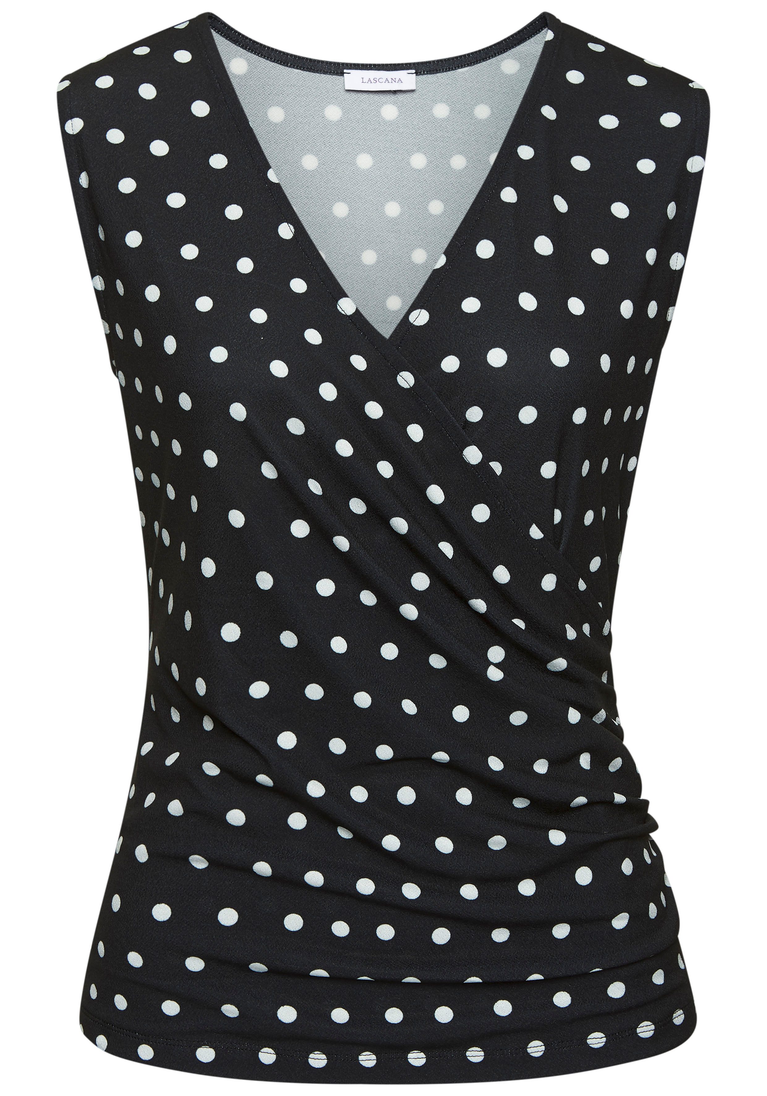 Lascana Tanktop in wikkel-look, blousetop met alloverprint en zijraffing