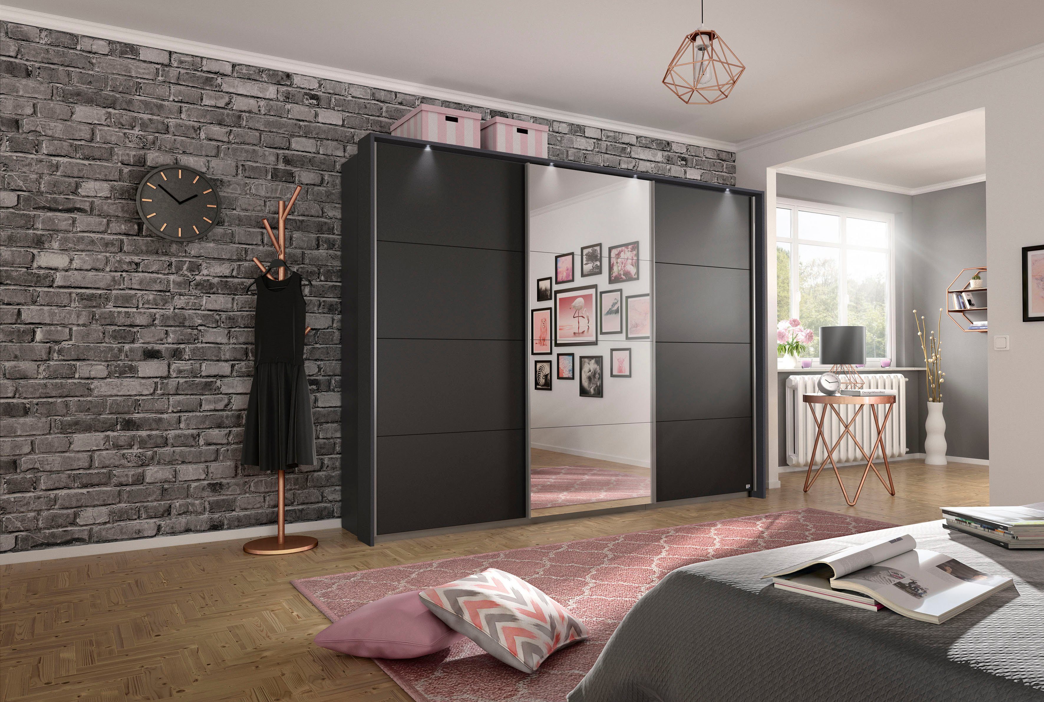 rauch Schuifdeurkast Kledingkast kast garderobe CORTONA met passe-partout en optionele verlichting inclusief indeling 2 boxen en planken
