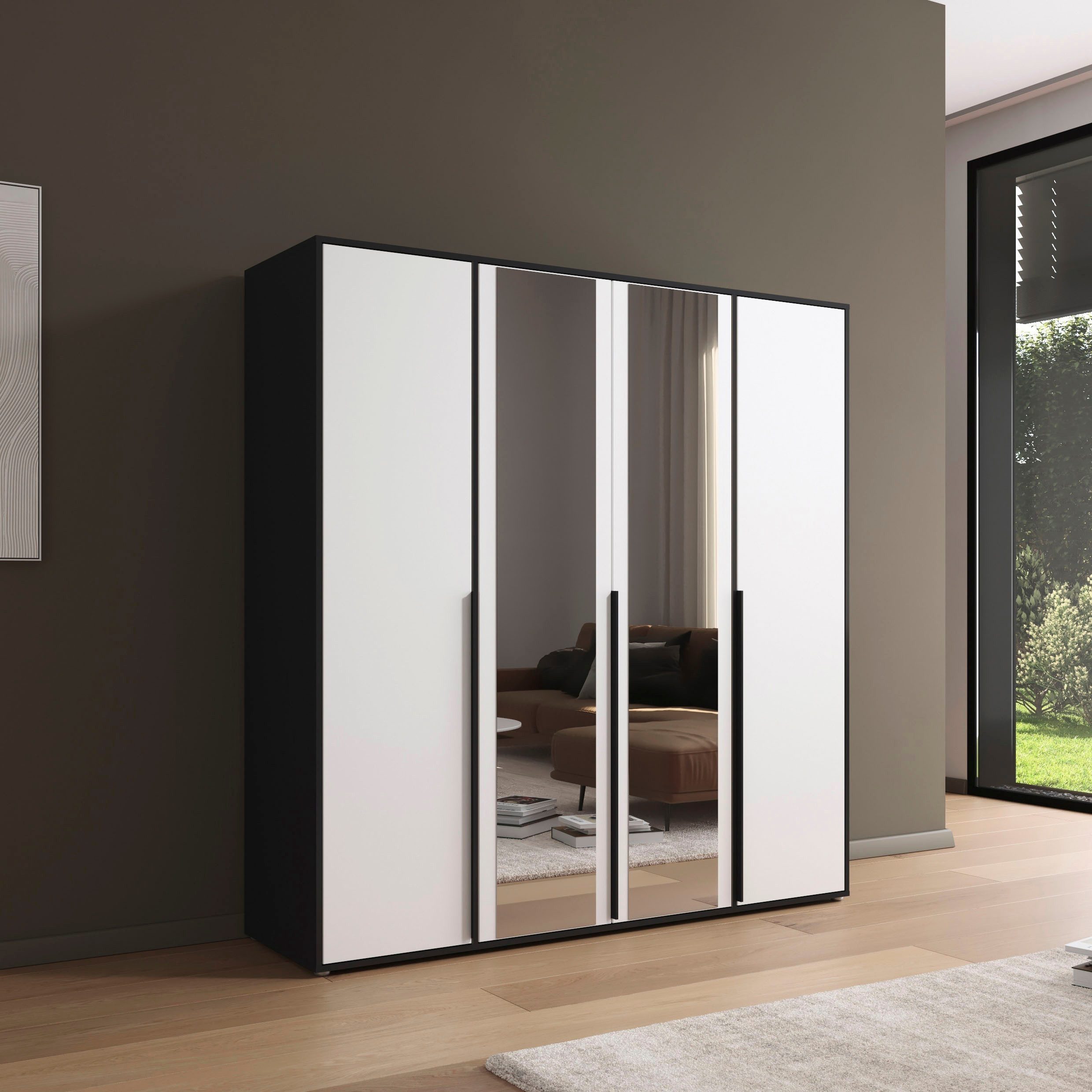 rauch Draaideurkast Kledingkast Kast Garderobe Wasmand NAGATA met Spiegel und modernen stangengriffen in graumetallic topseller made in germany
