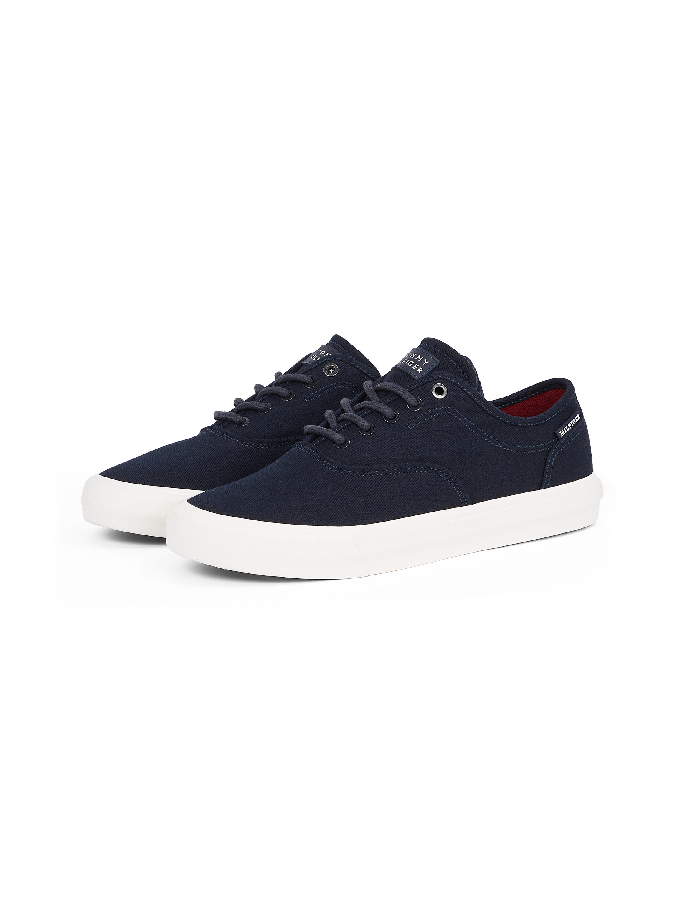 Tommy Hilfiger Plateausneakers TH HI VULC LOW OXFORD TWILL , vrijetijdsschoen, lage schoen, veterschoen met label op de hiel