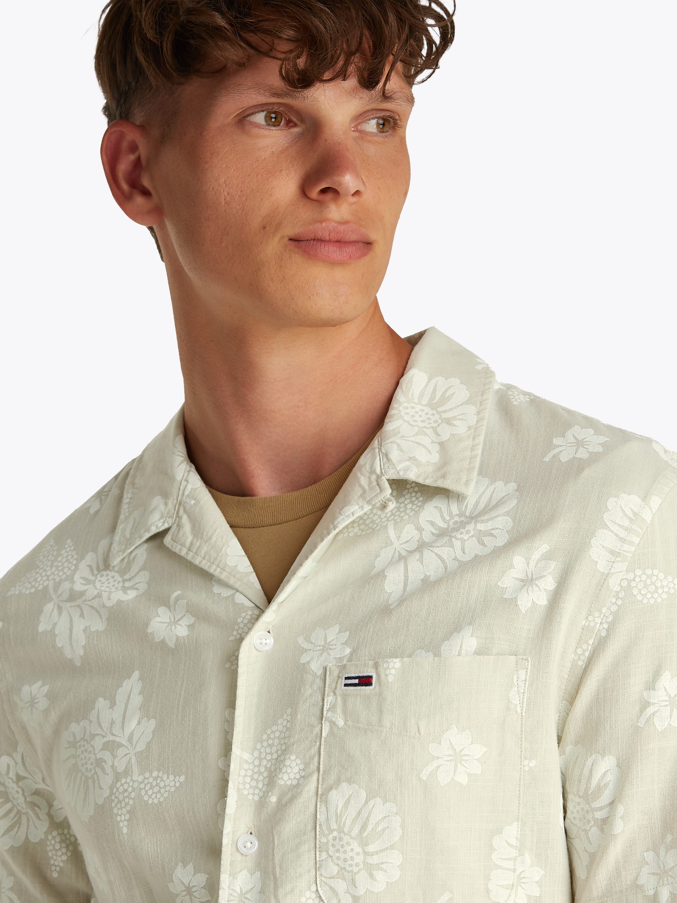 TOMMY JEANS Overhemd met korte mouwen TJM REG SLUB AOP SS SHIRT EXT
