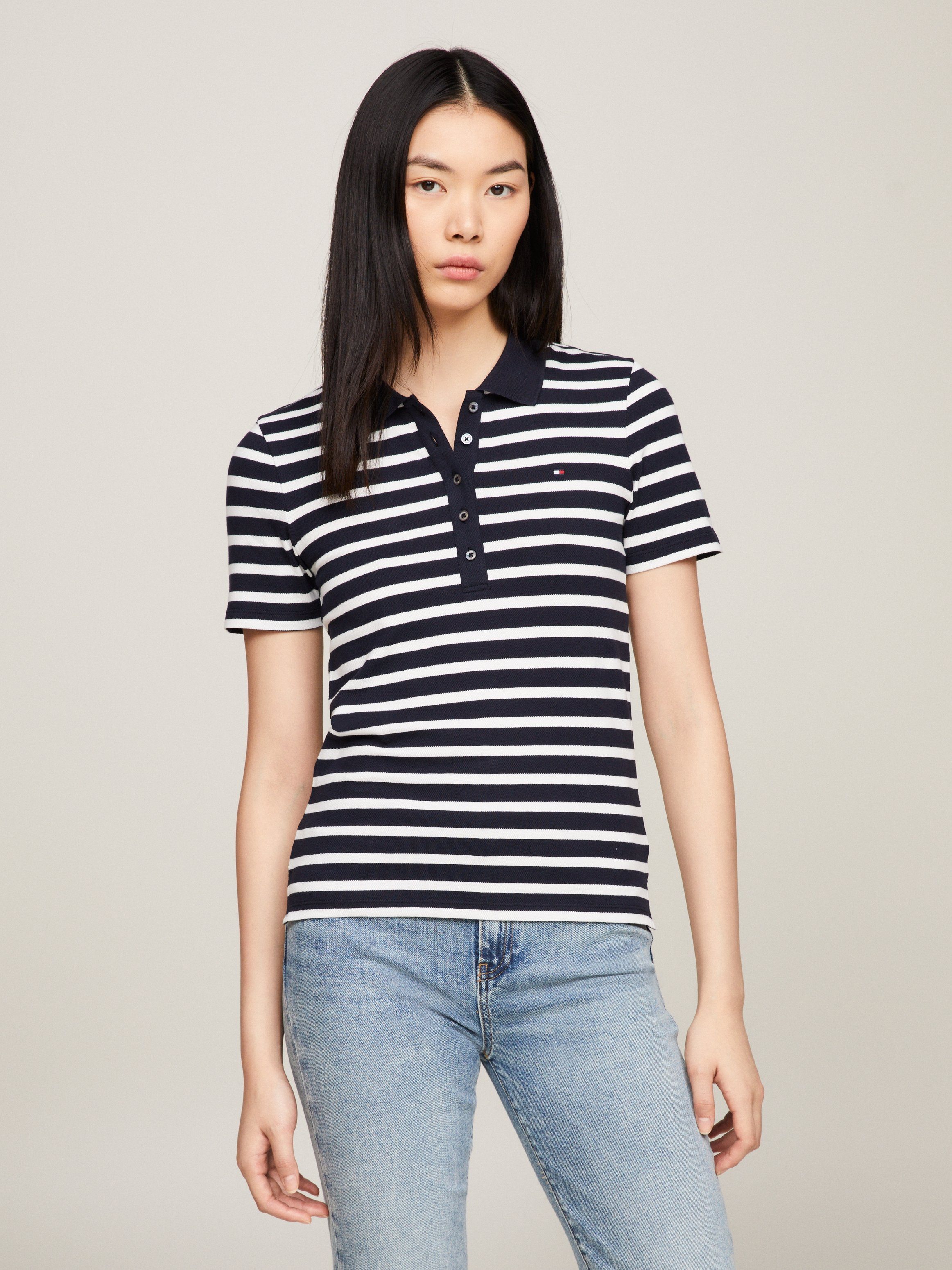 Tommy Hilfiger Poloshirt 1985 SLIM PIQUE STRIPE POLO SS met discreet geborduurd logo