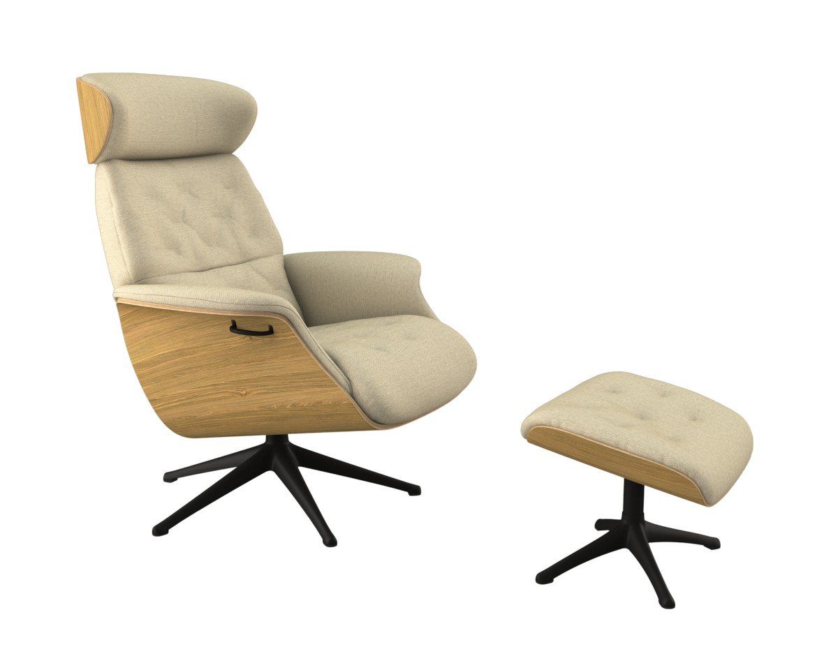 FLEXLUX Relaxfauteuil Volden TV-fauteuil, verstelbare rug- & hoofdsteun, draaibaar Rug- en hoofdeindeverstelling, draaibaar, voet zwart, armleuning walnoot