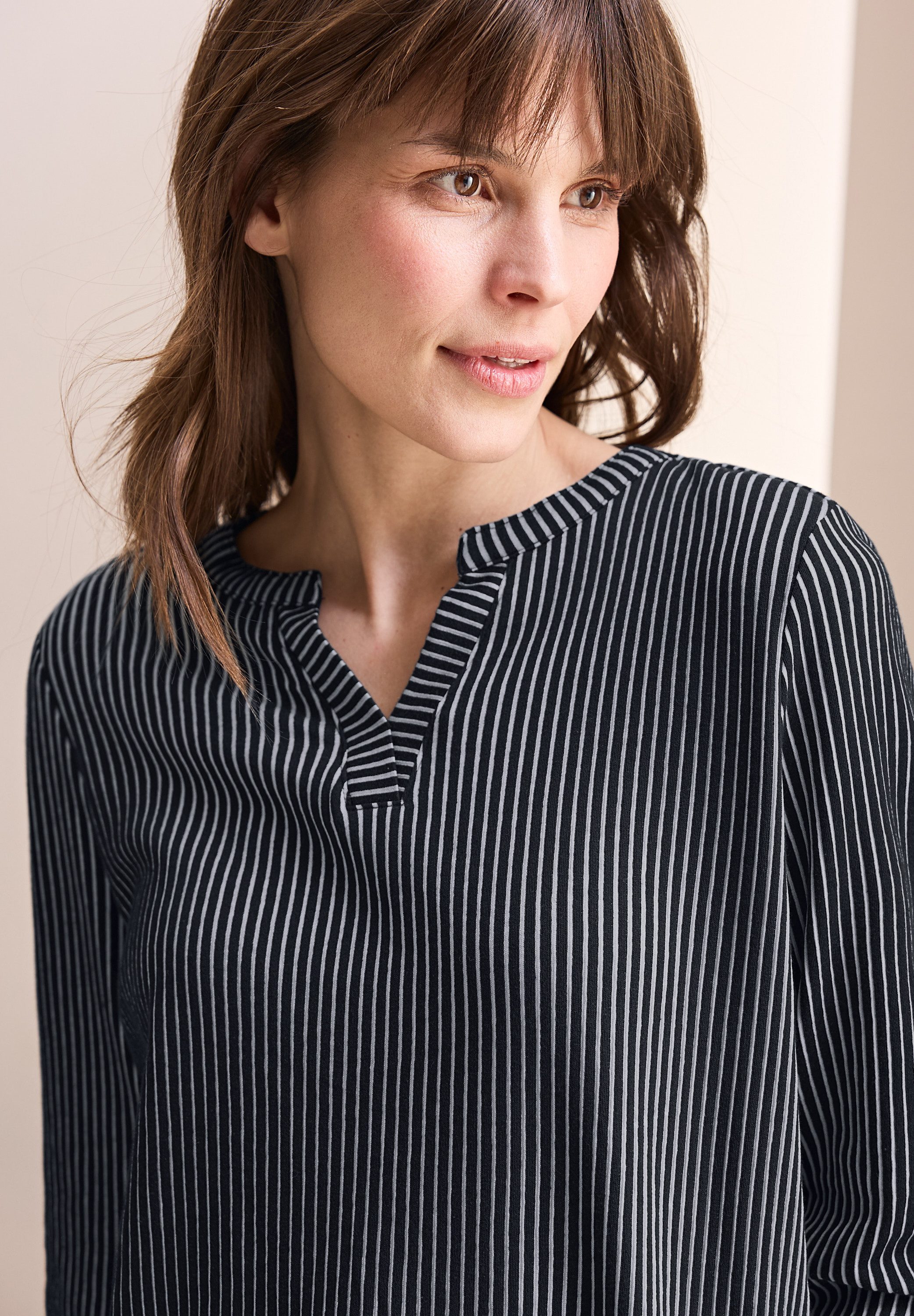 Cecil Shirt met 3/4 mouwen in tunika-look, met gespleten ronde hals