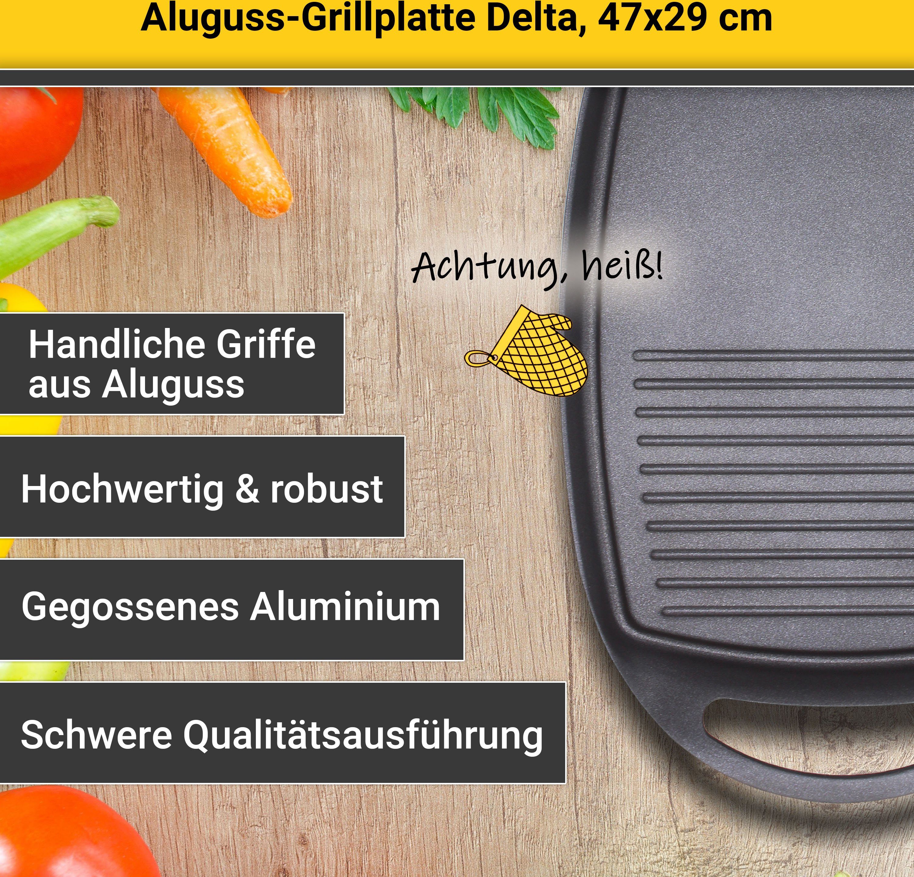 Krüger Grillplaat Delta van gietaluminium, geschikt voor inductiekookvelden, 47 x 29 cm (1 stuk)