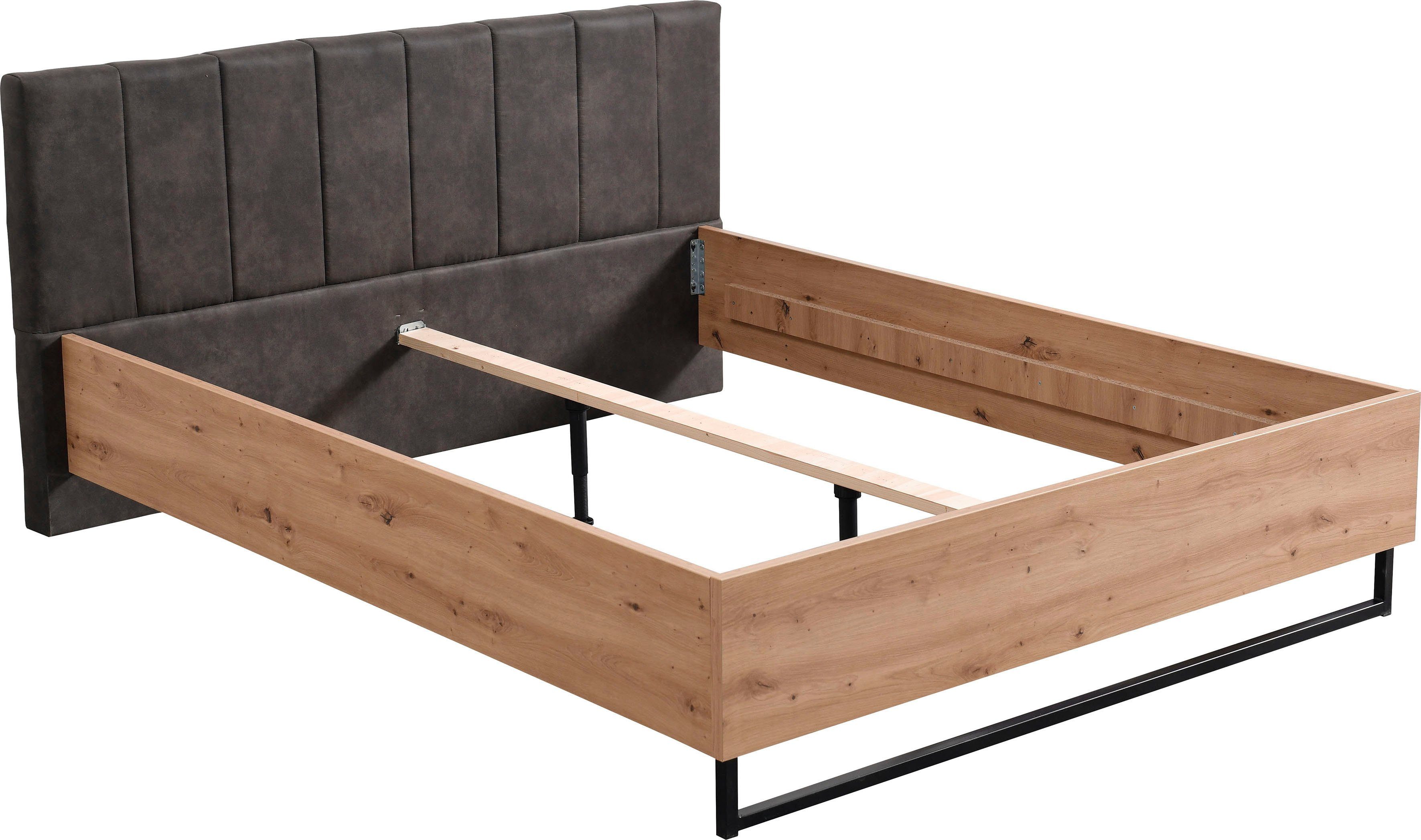 INOSIGN Bedframe Sardinië, FSC-gecertificeerd houtmateriaal met gepolsterde hoofdeinde, metalen voet in schaatsvorm, 160 of 180x200 cm