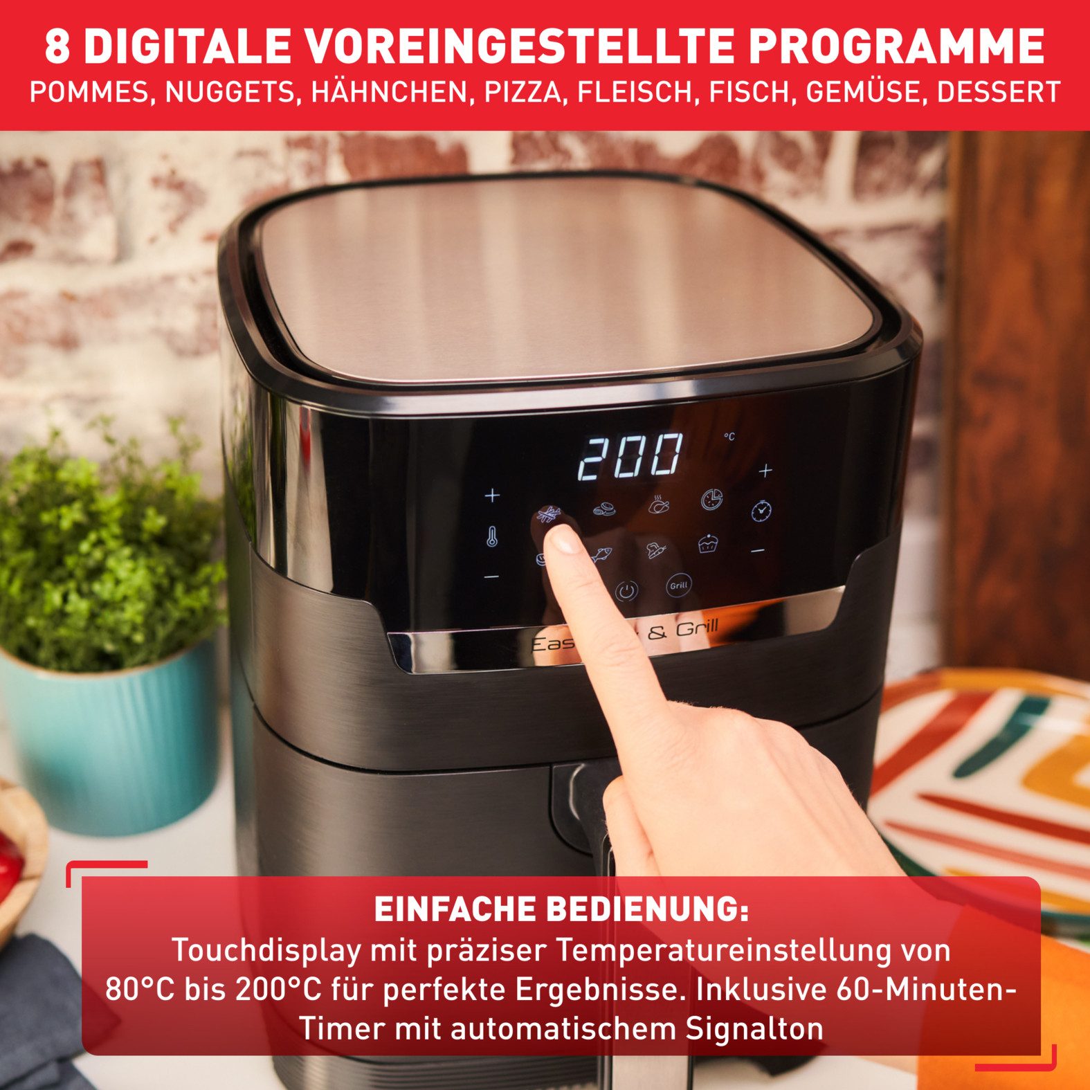 Tefal Airfryer Easy Fry & Grill Precision Heteluchtfriteuse & grill, display, 4,2 L, 8 programma's, EY5058