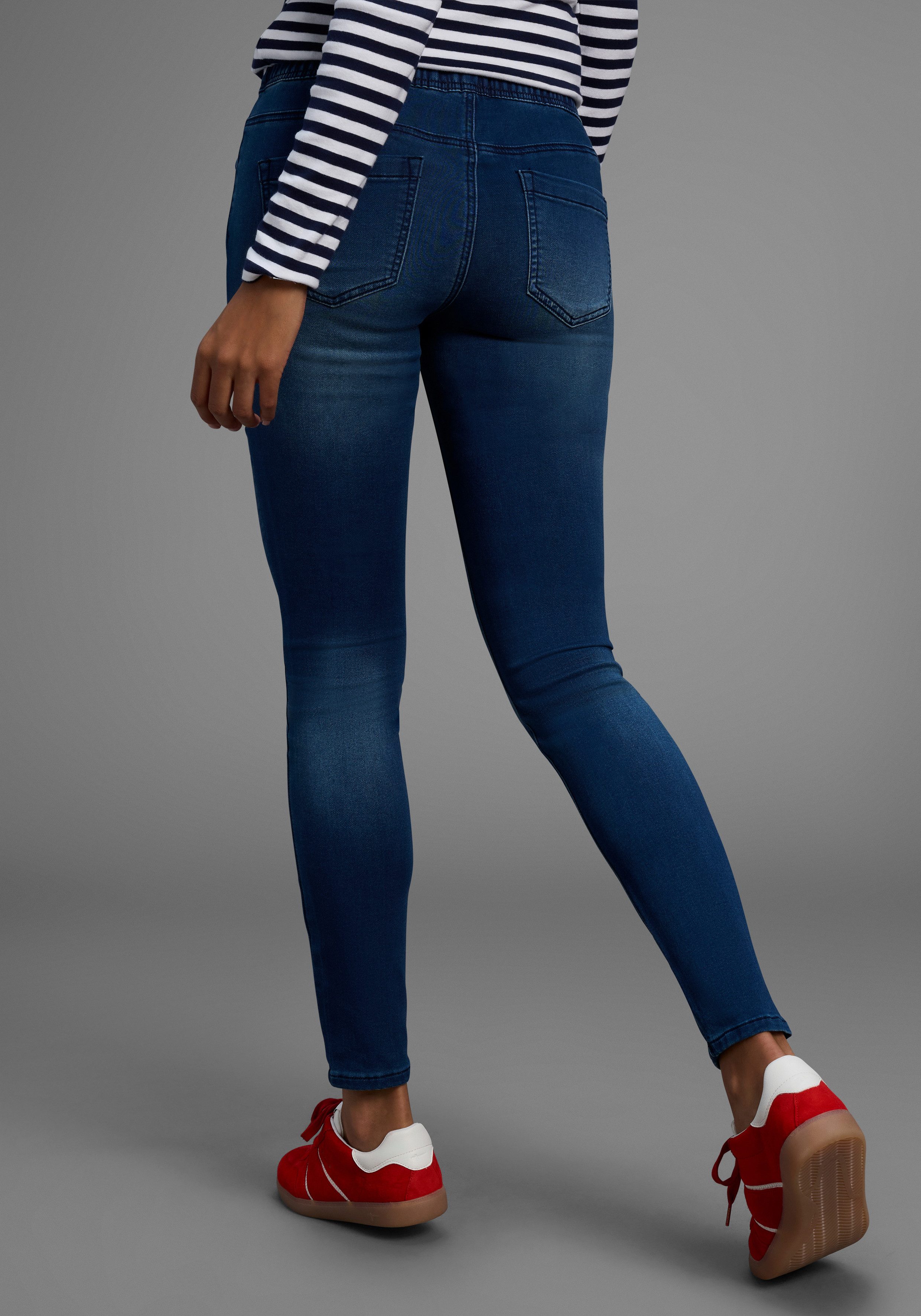 Arizona Stretch jeans wijdere pijp, normale taillehoogte, enkel-lang, met used-wassing