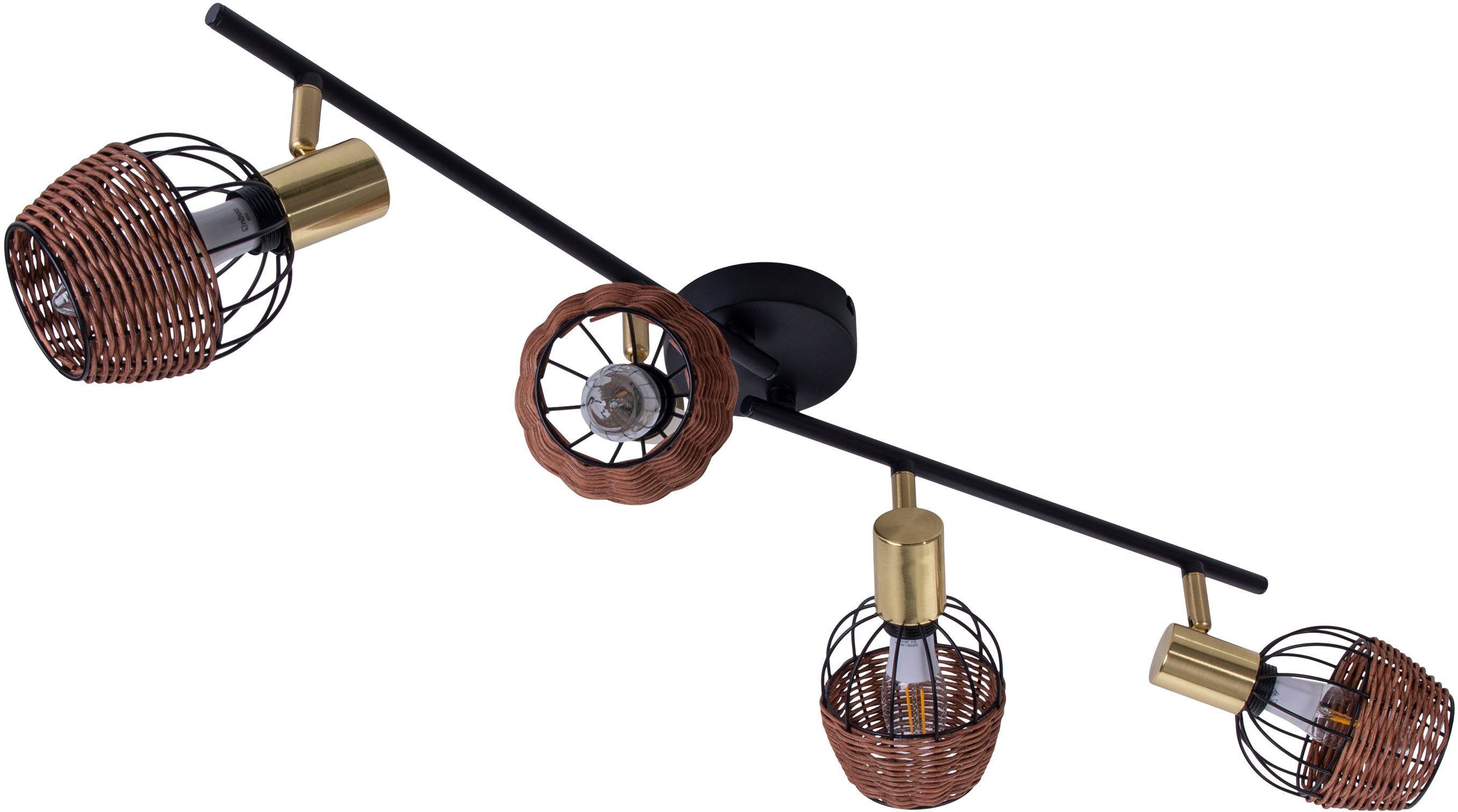 näve Plafondspotje Corbis 4 spots excl. e14 max. 40w zwart/natuur/goud lengte 78 cm met rattan (1 stuk) led spots zwart