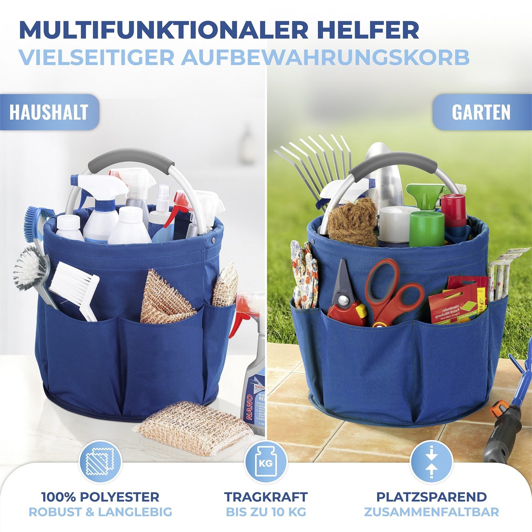 Maximex Organizer Universal-Reinigungs-Caddy Multifunctioneel mand met 6 buitenzakken, ideaal voor huishouden, tuin & kamperen