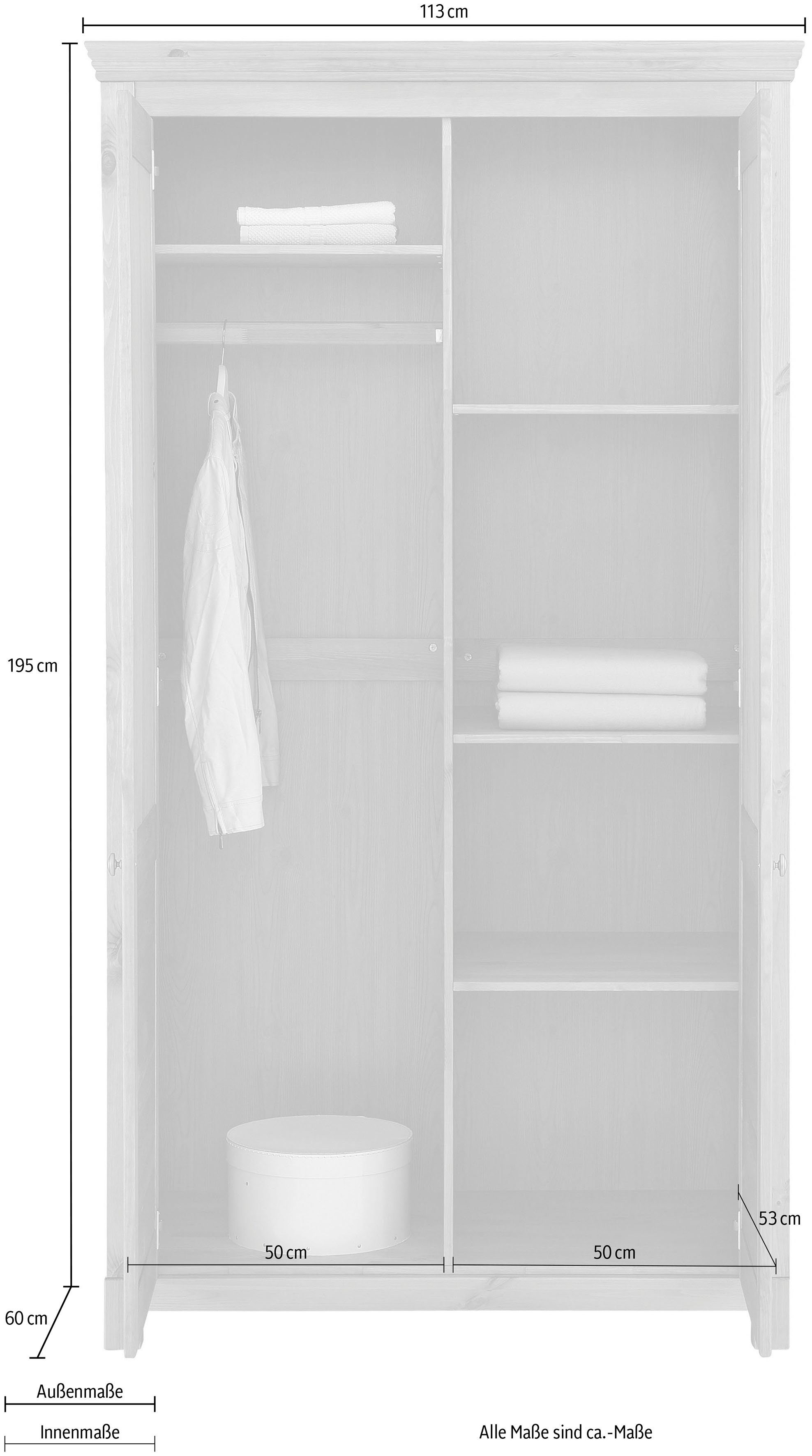 Home affaire Kledingkast Rauna, met lamellen en kassetten, klassiek landelijke stijl, rustiek massief grenen, metalen handgrepen, meerdere varianten, tijdloos design