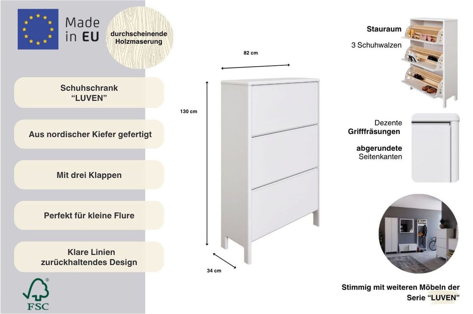 Home affaire Schoenenkast Luven FSC® gecertificeerd massief hout, met 3 kleppen