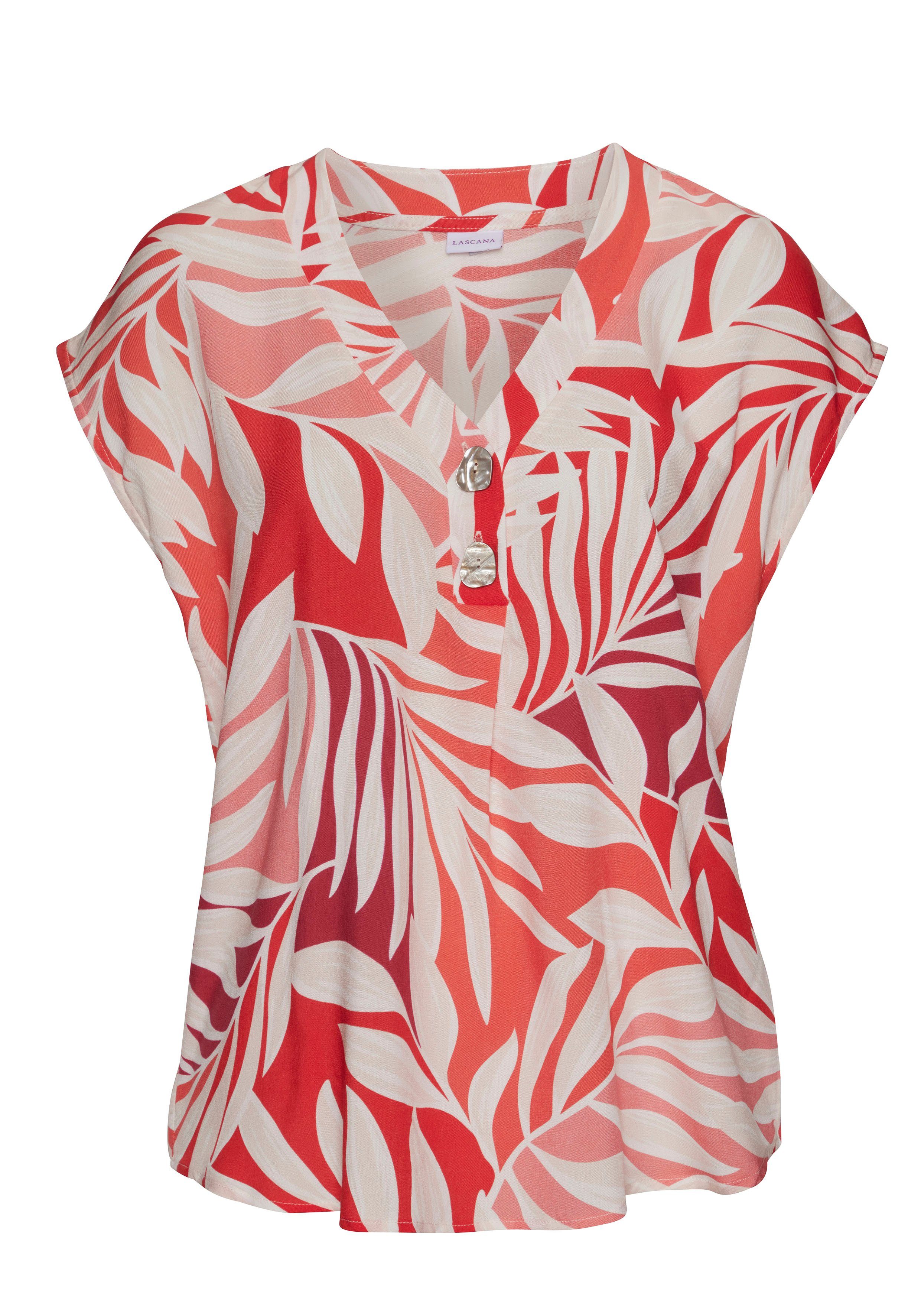 Lascana Blouse zonder sluiting met alloverprint en knopen, korte mouw blouse, zomers