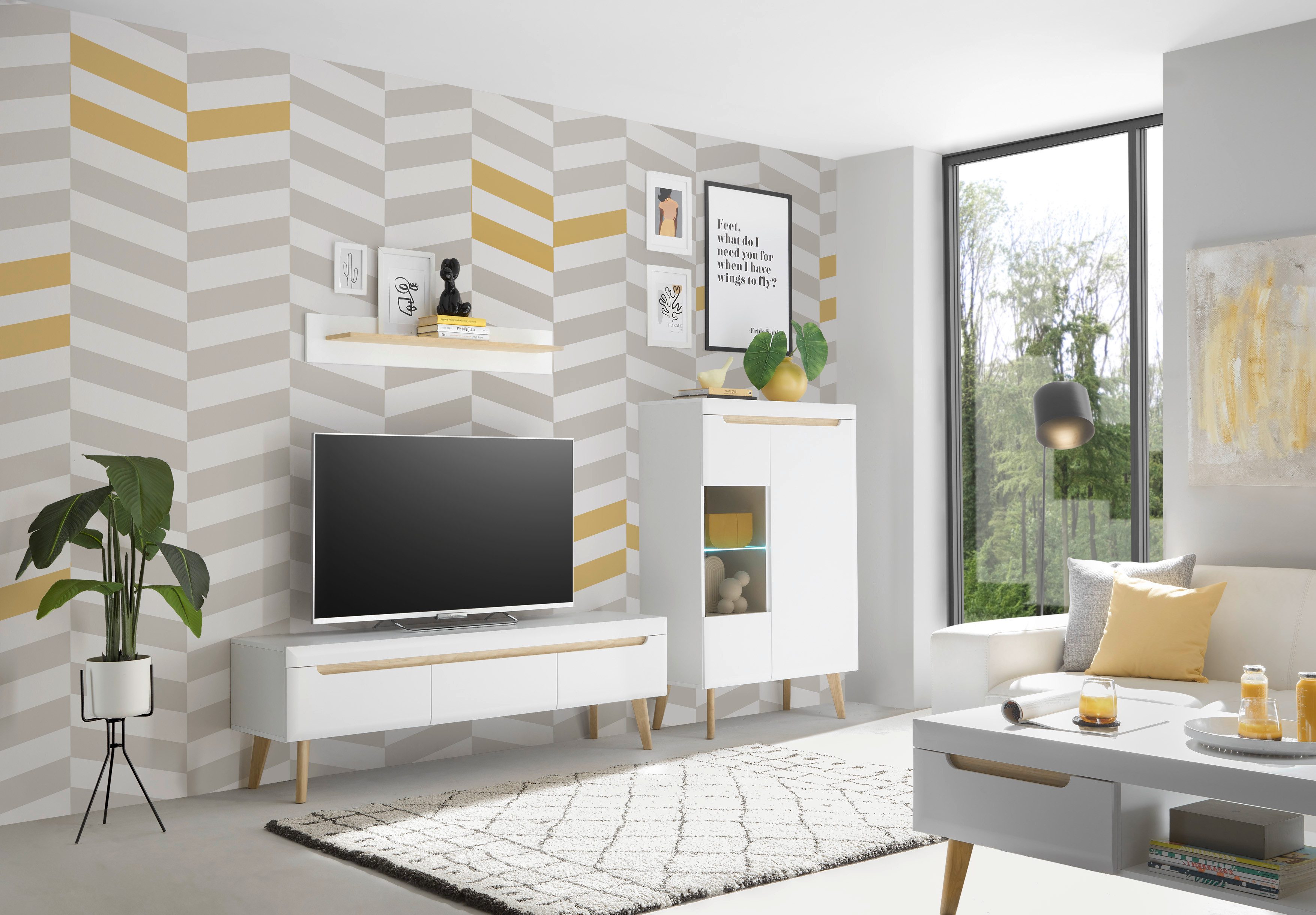 INOSIGN Wandmeubel Torge, wandmeubel, kastwand, mediawand, woonkamer-set bevat 1 vitrine, 1 lowboard + 1 wandplank, 270 cm breed (set, 3-delig)