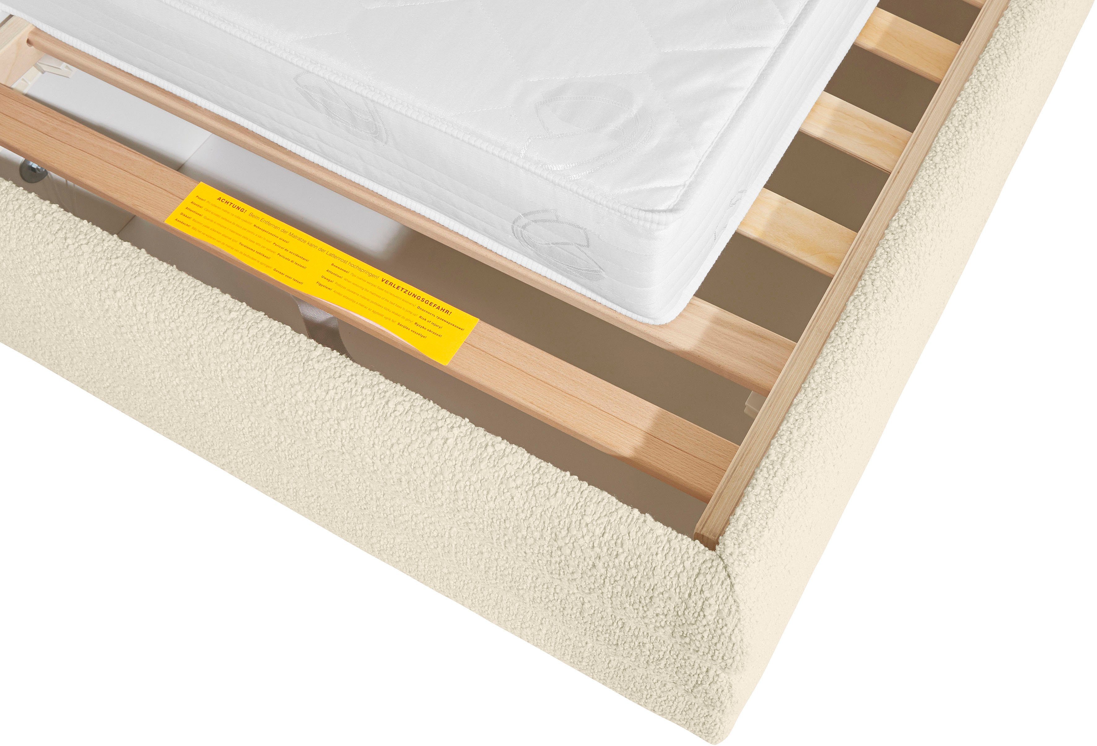 LeGer Home by Lena Gercke Gestoffeerd bed Maylis bouclé naar keuze met en zonder matras en lattenbodem, ook in 200 cm breedte