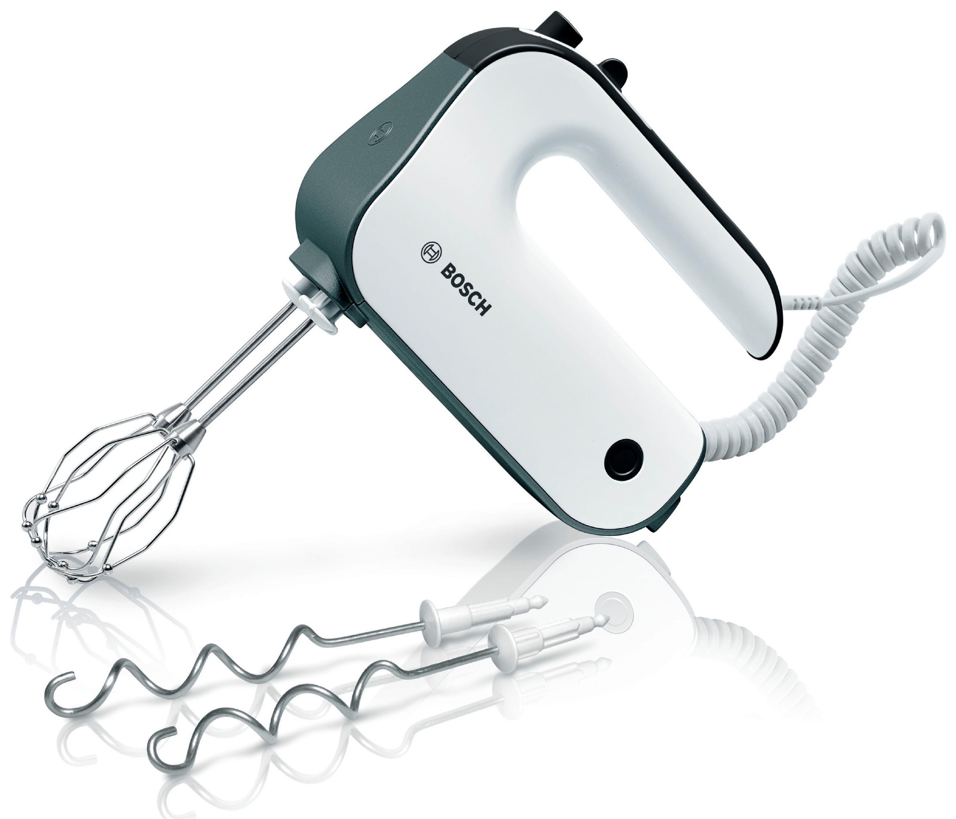 BOSCH Handmixer MFQ49300, roestvrijstalen garde/deeghaak, 5 standen, spiralkabel Turboknop, soft-touch handgreep, lichtgewicht behuizing, gemaakt in