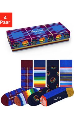 happy socks sokken klassiek gedessineerd in chique verpakking (set, 4 paar) multicolor